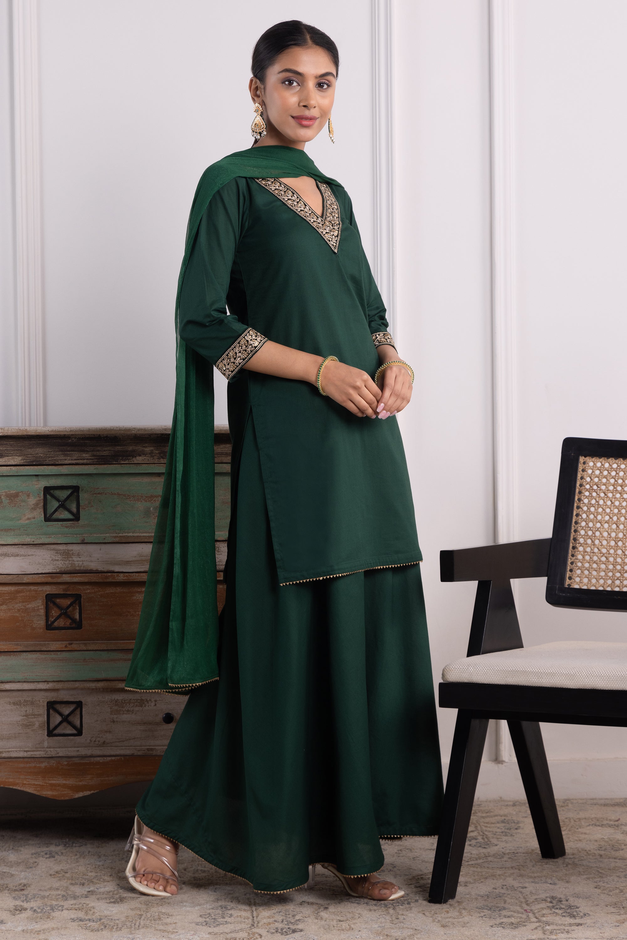 Elizabeth Green Mulmul Sharara Set with Dupatta