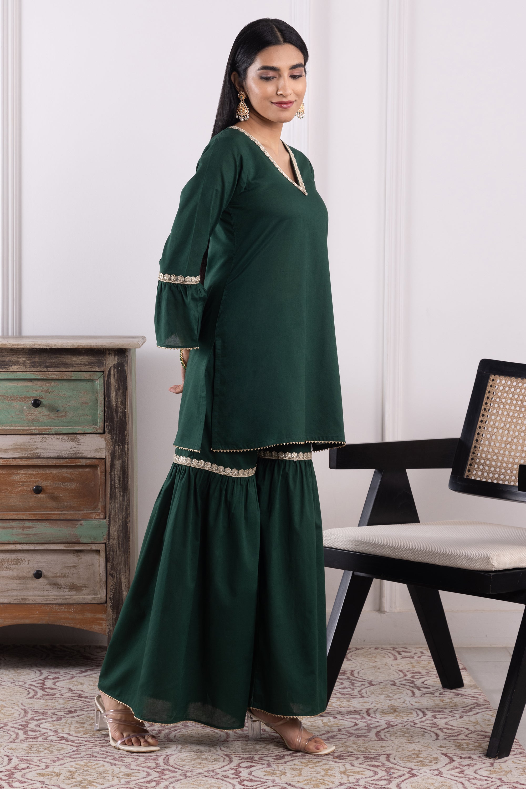 Olivia Green Mulmul Gharara Set