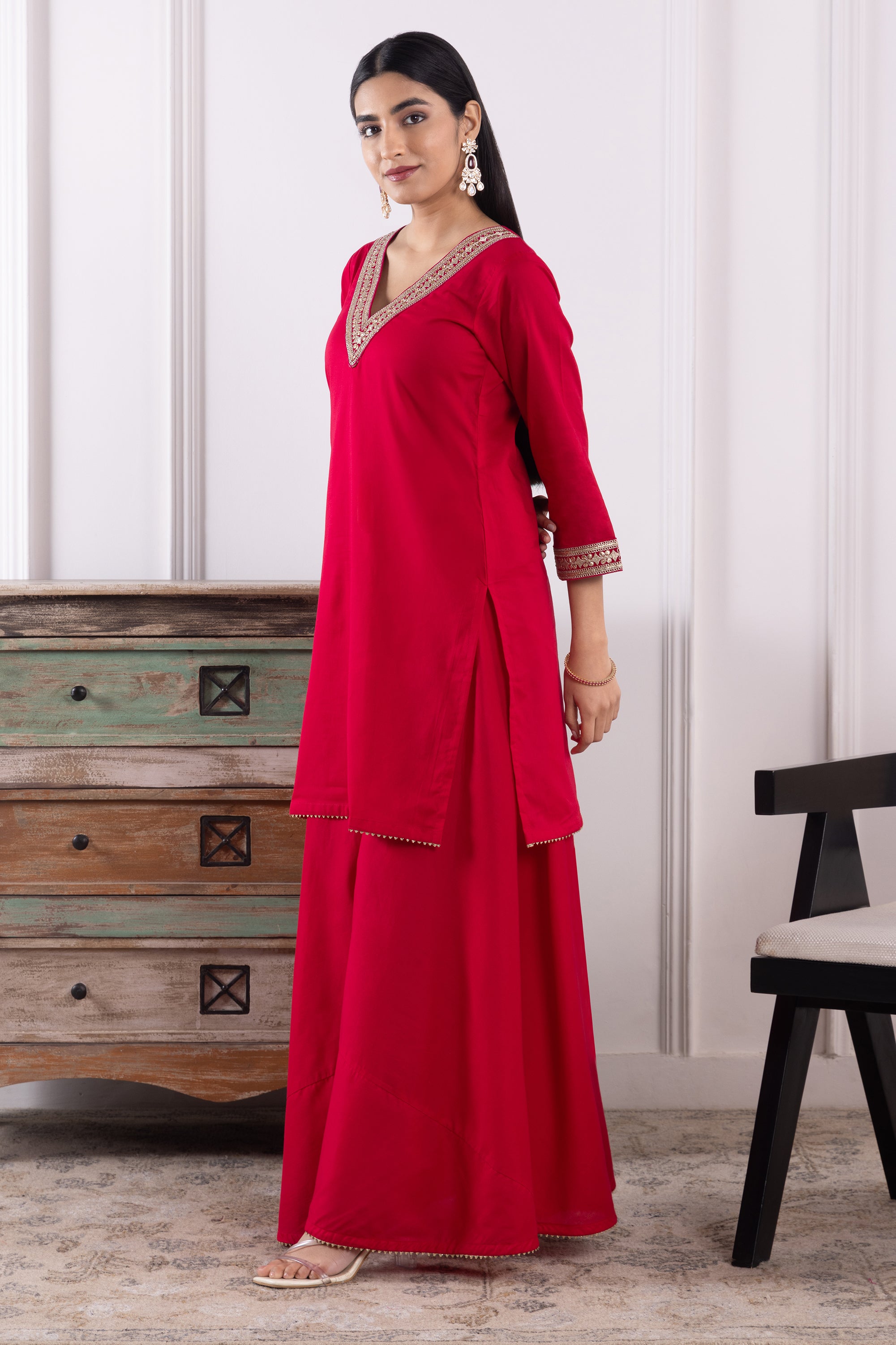 Celeste Red Mulmul Sharara Set