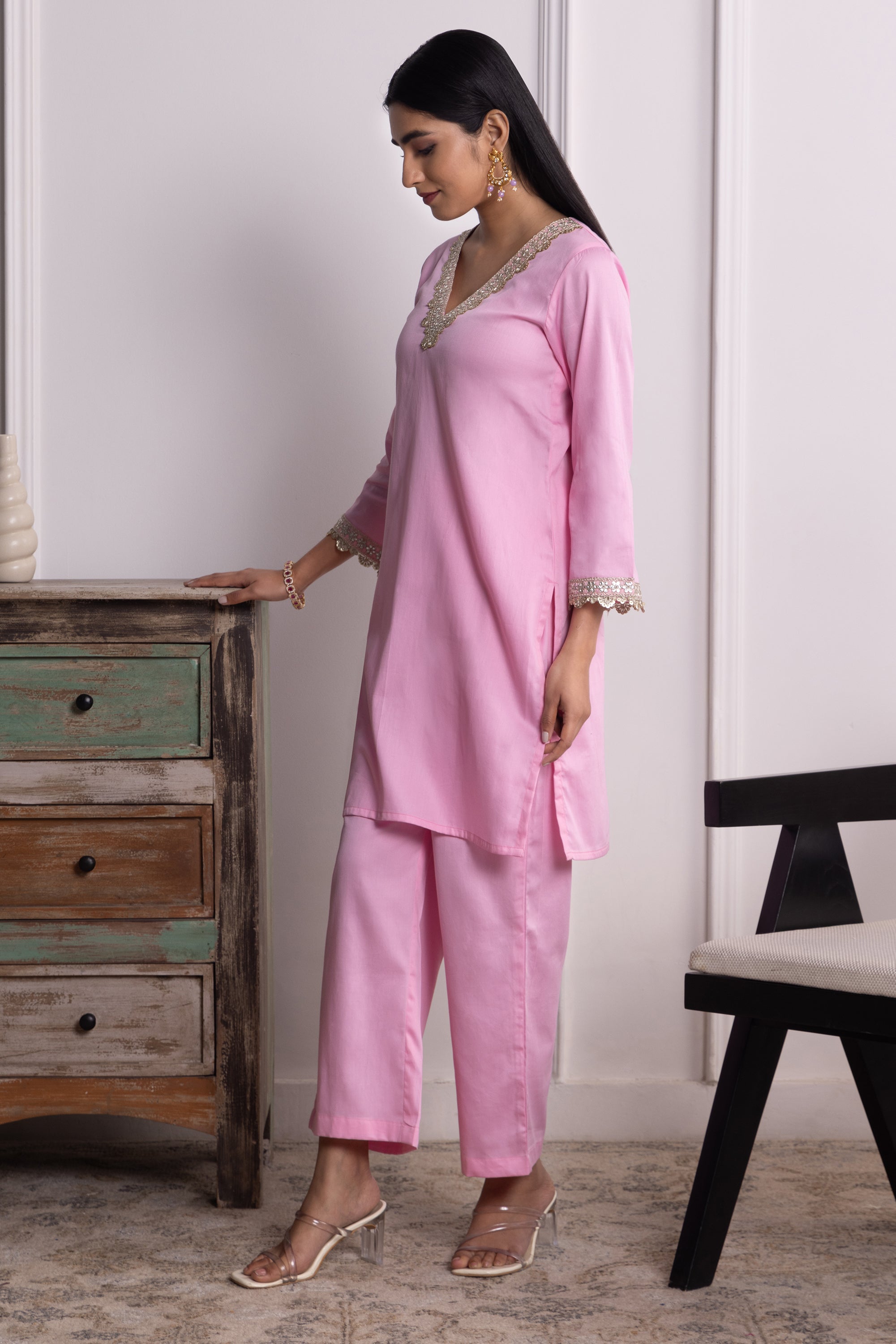 Catherine Pink Cotton Kurta Set