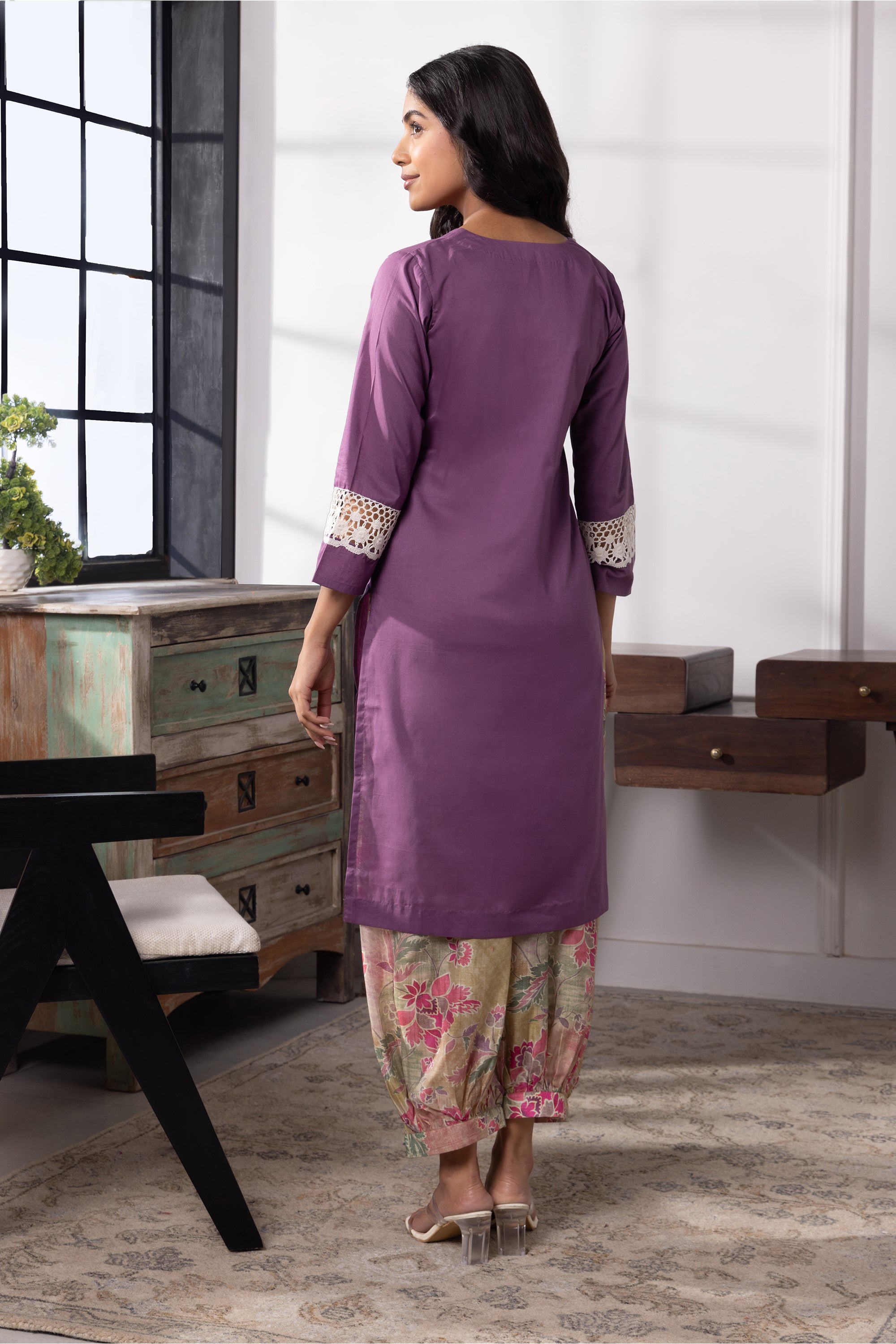 Isabella Purple Mulmul Kurta Set