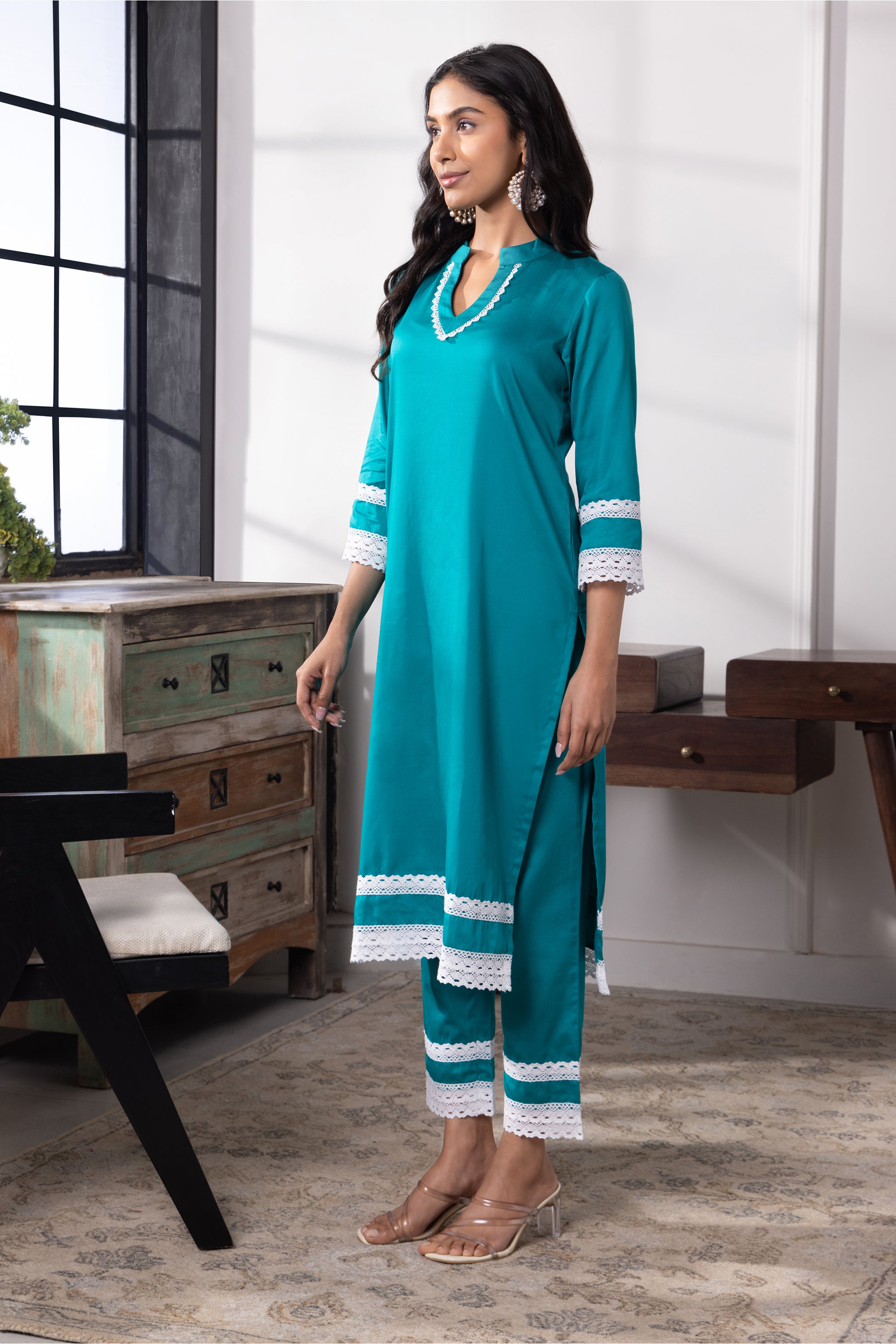 Luna Teal Cotton Kurta Set