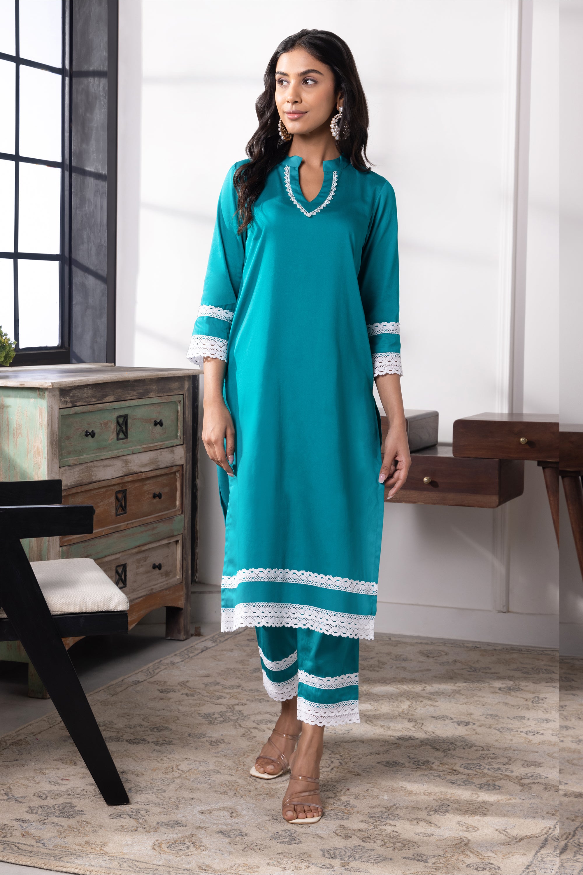Luna Teal Cotton Kurta Set