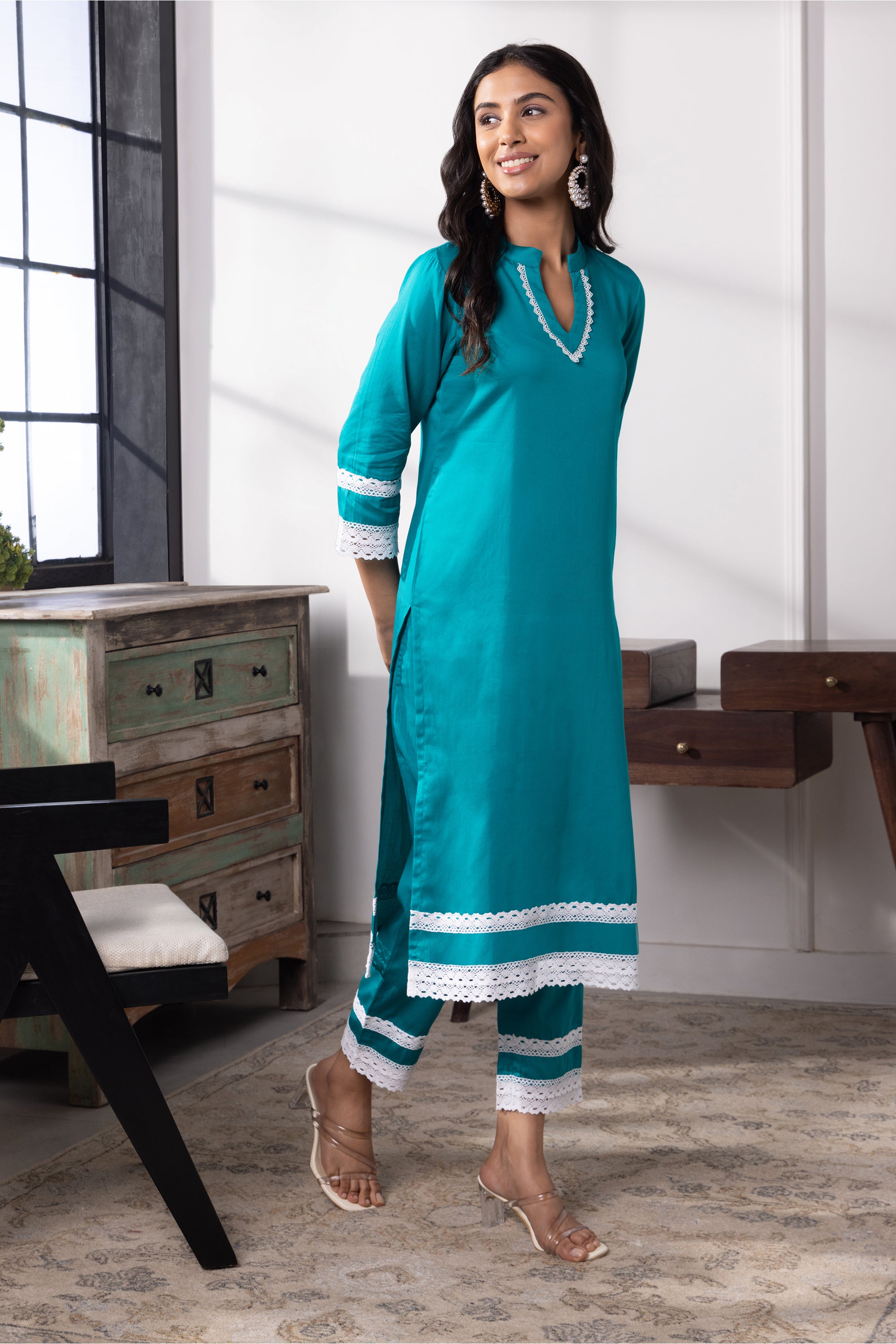 Luna Teal Cotton Kurta Set