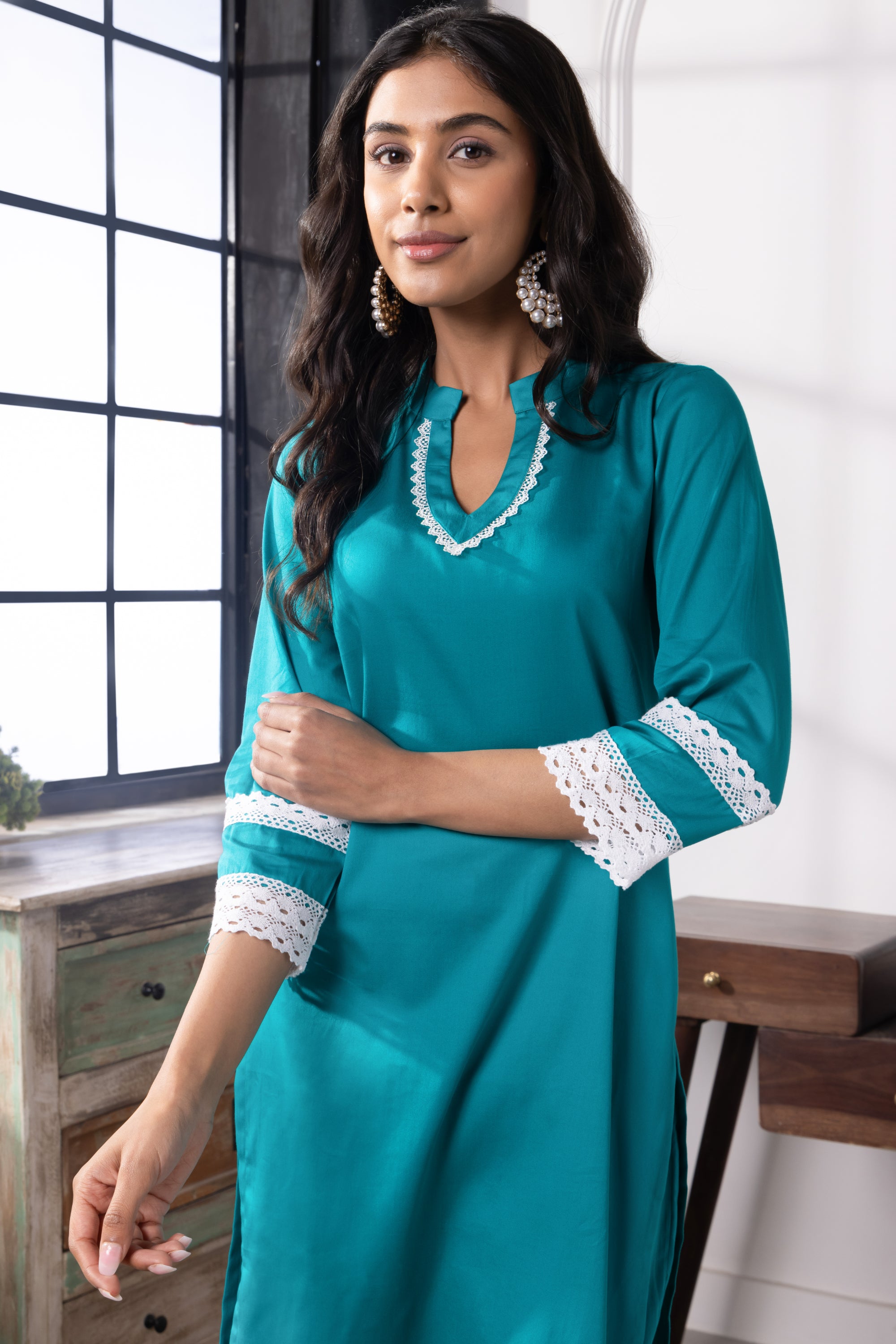Luna Teal Cotton Kurta Set