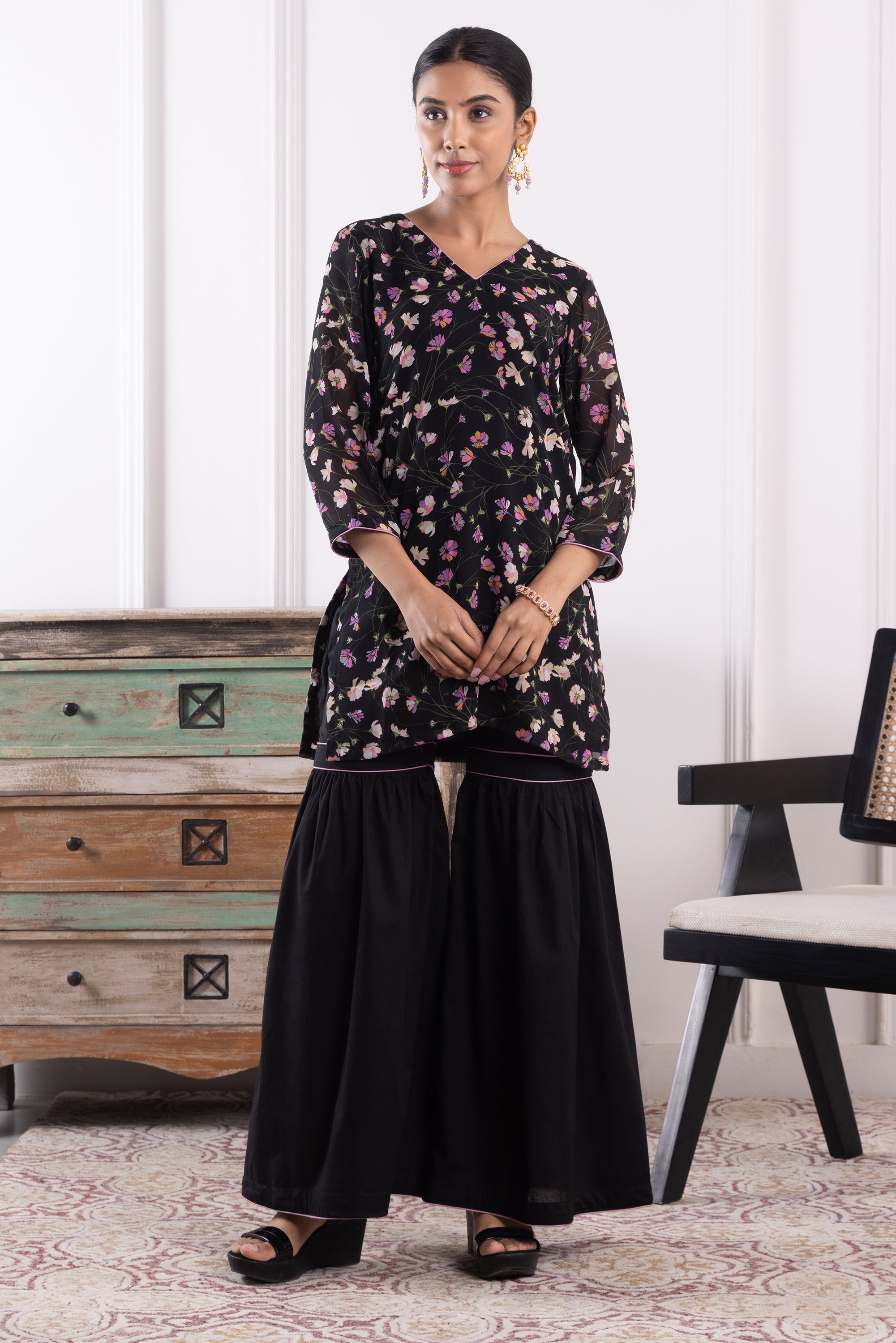 Phoenix Black Georgette Kurta & Gharara Set