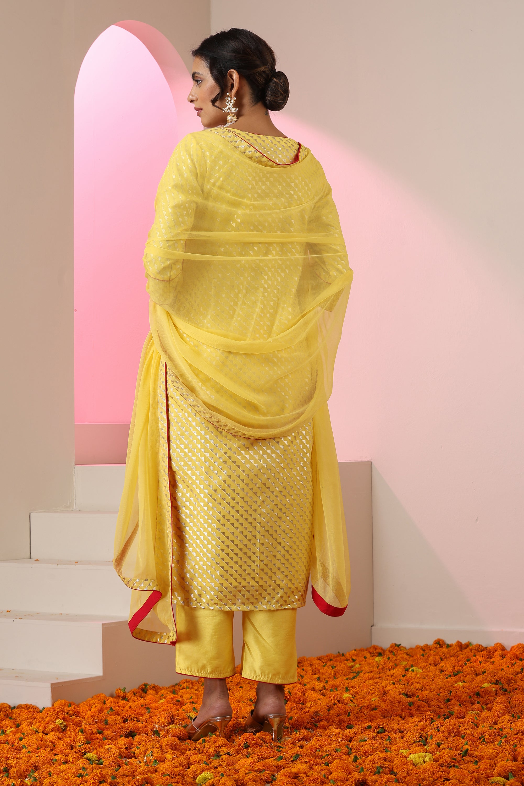 Abha Yellow Kurta Set with Dupatta