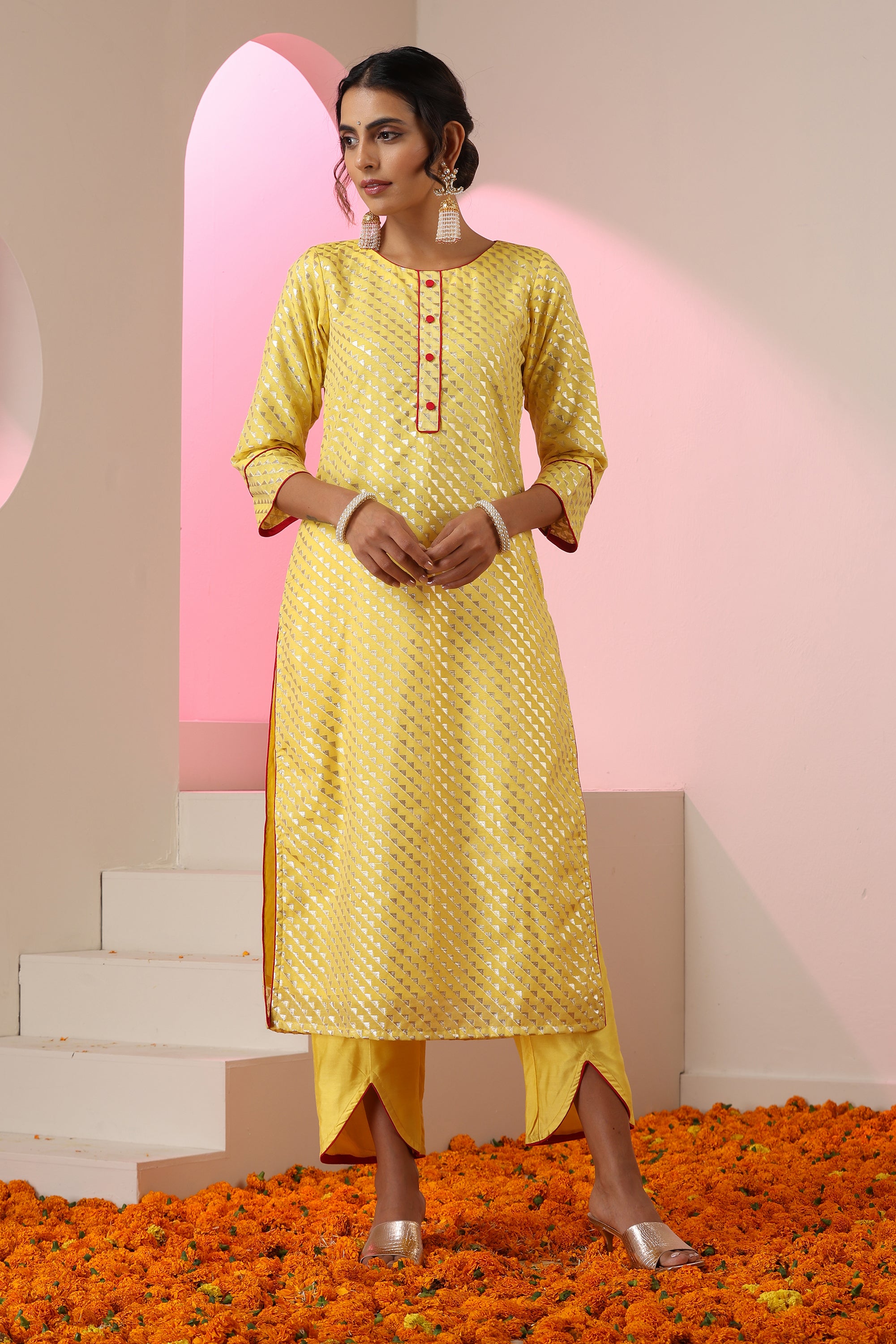 Abha Yellow Kurta Set with Dupatta