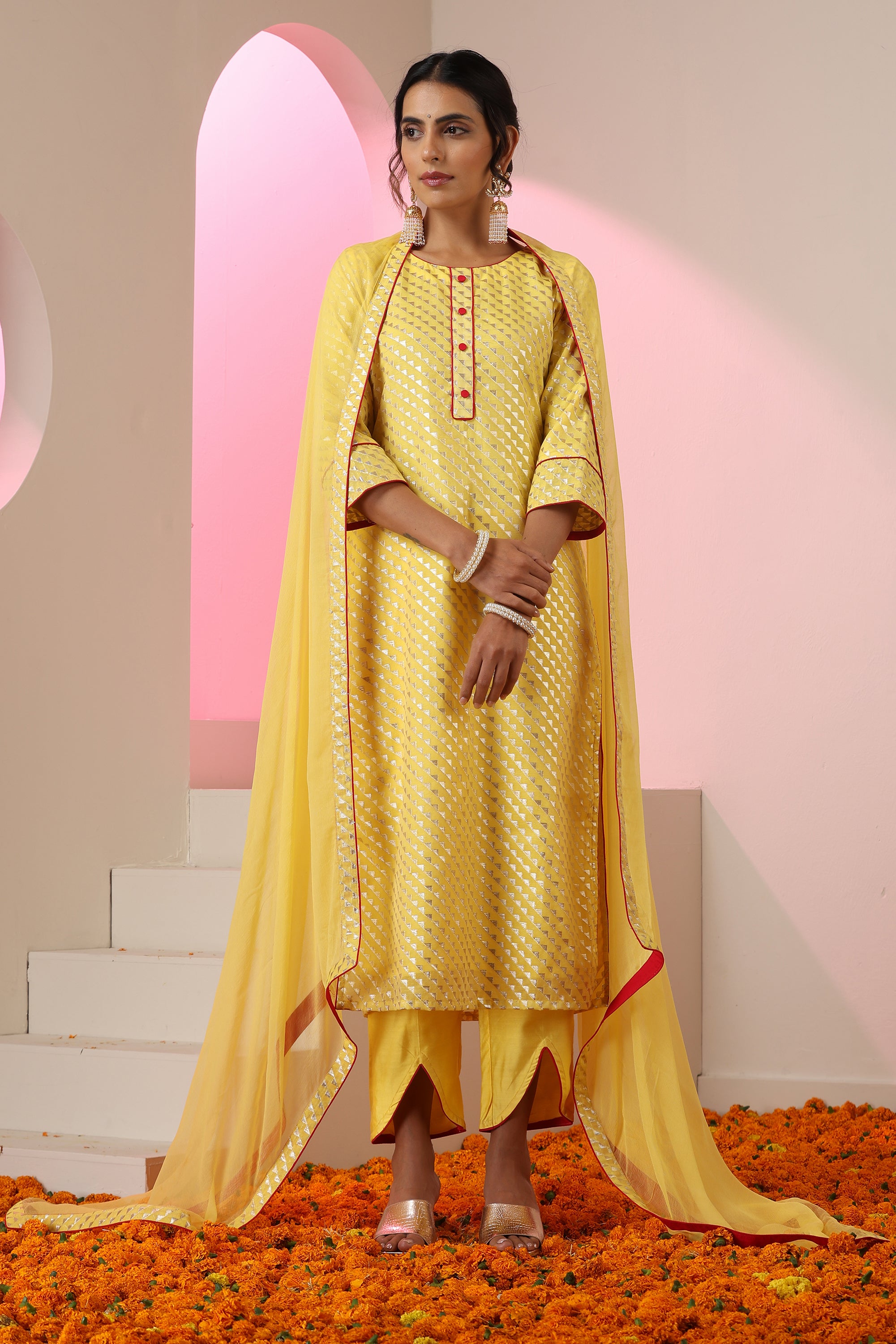 Abha Yellow Kurta Set with Dupatta