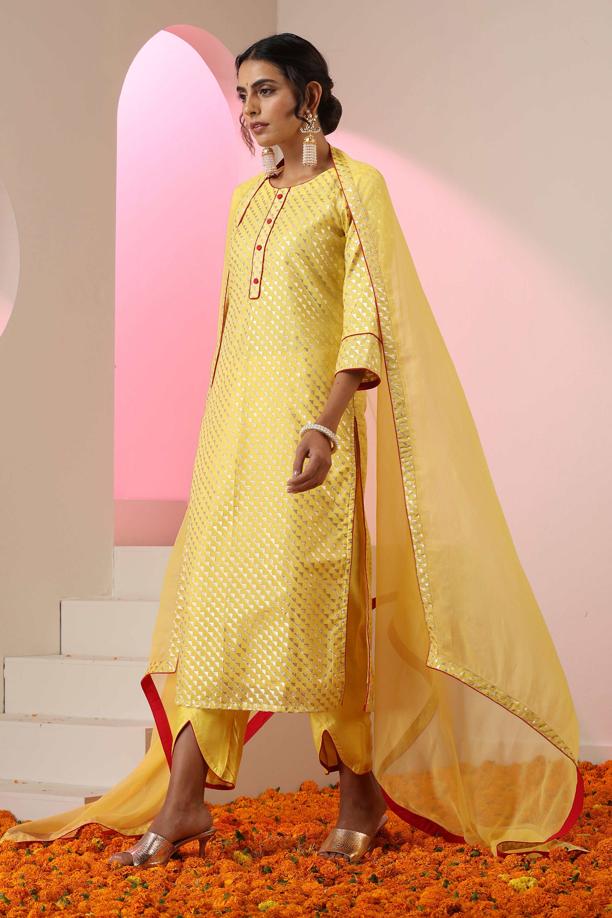 Abha Yellow Kurta Set with Dupatta
