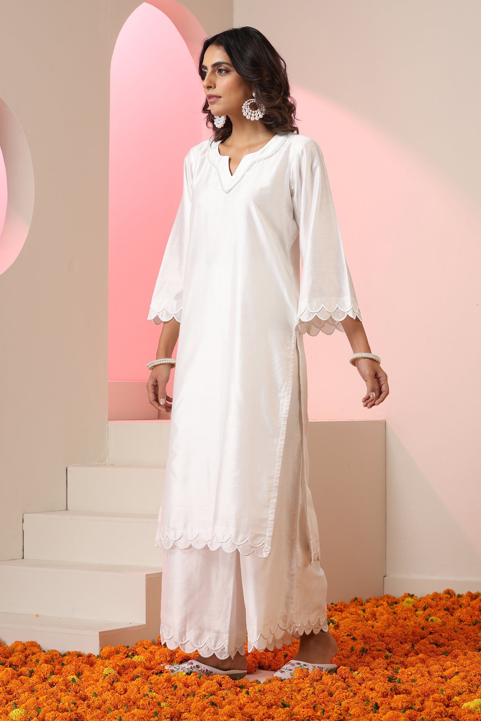 Fiza White Embroidered Kurta Set