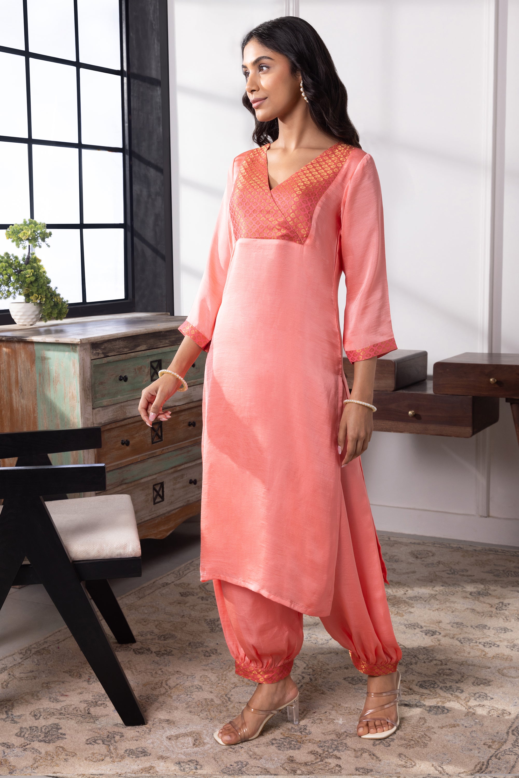 Alexa Peach Silk Kurta Set