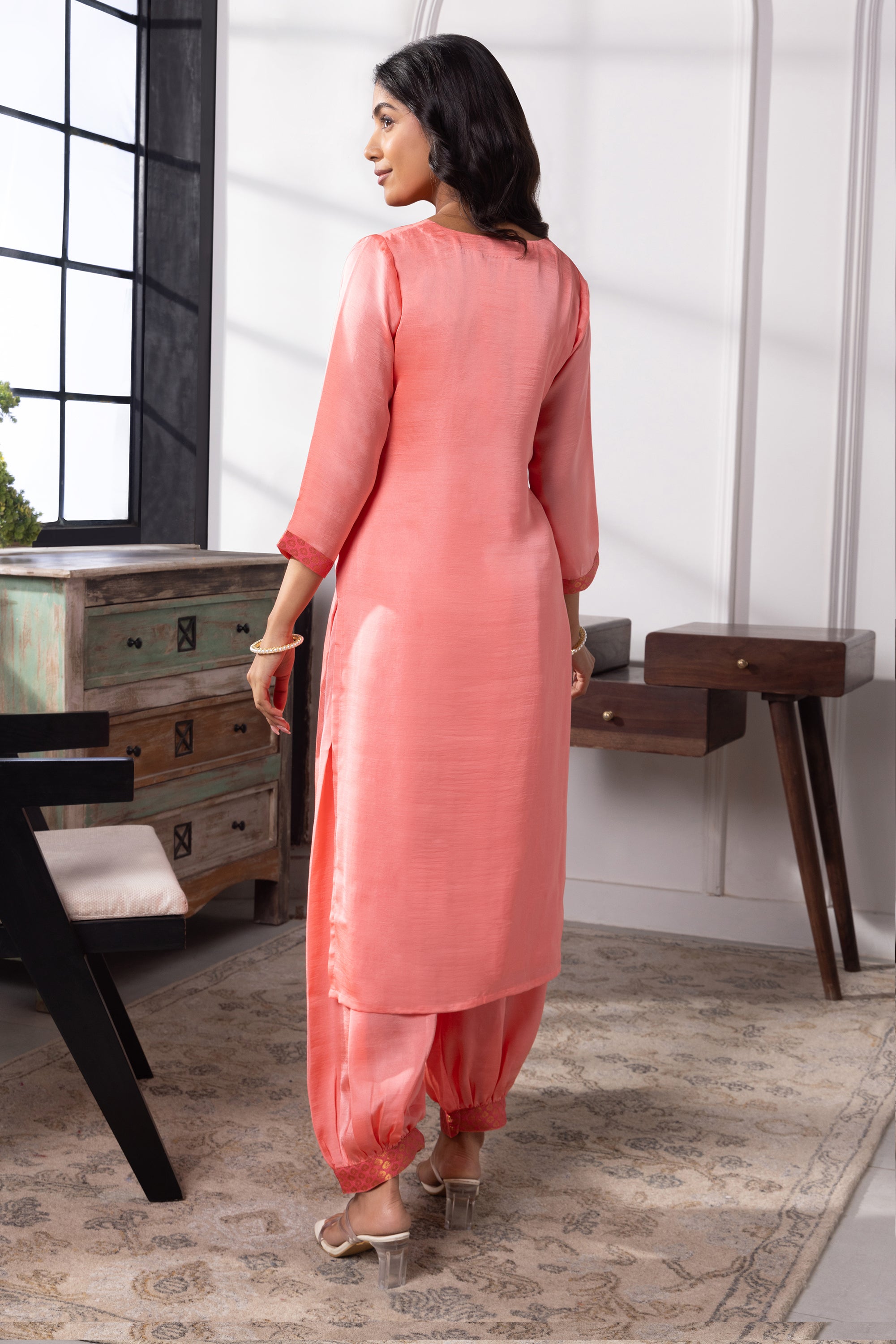 Alexa Peach Silk Kurta Set