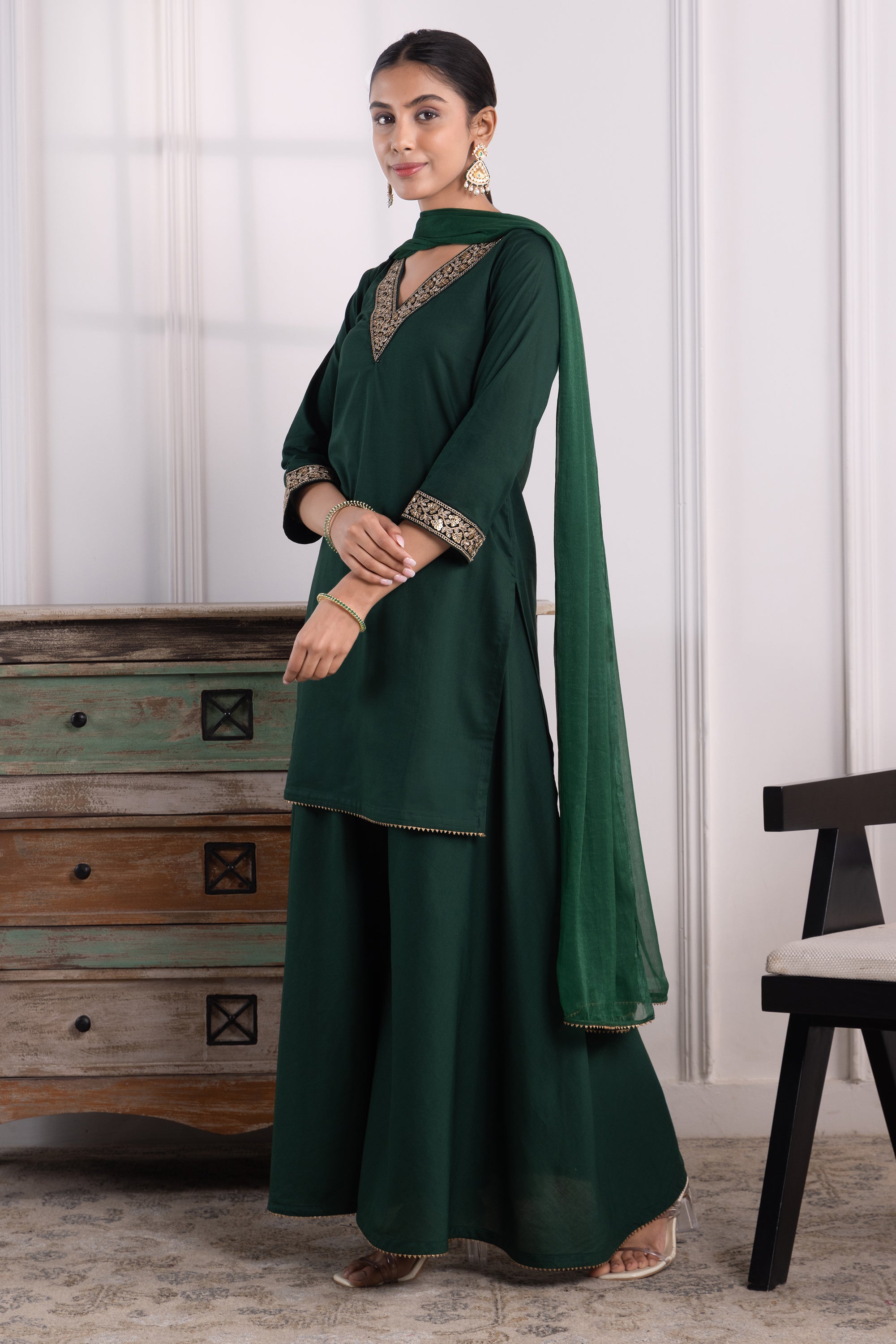Elizabeth Green Mulmul Sharara Set with Dupatta