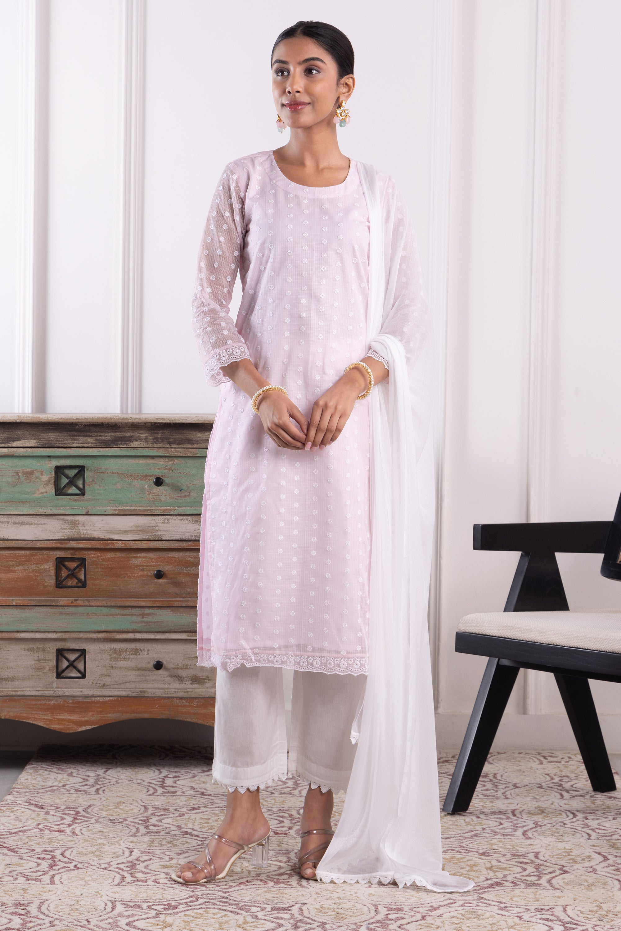 Lynne Pink Kota Kurta Set with Dupatta
