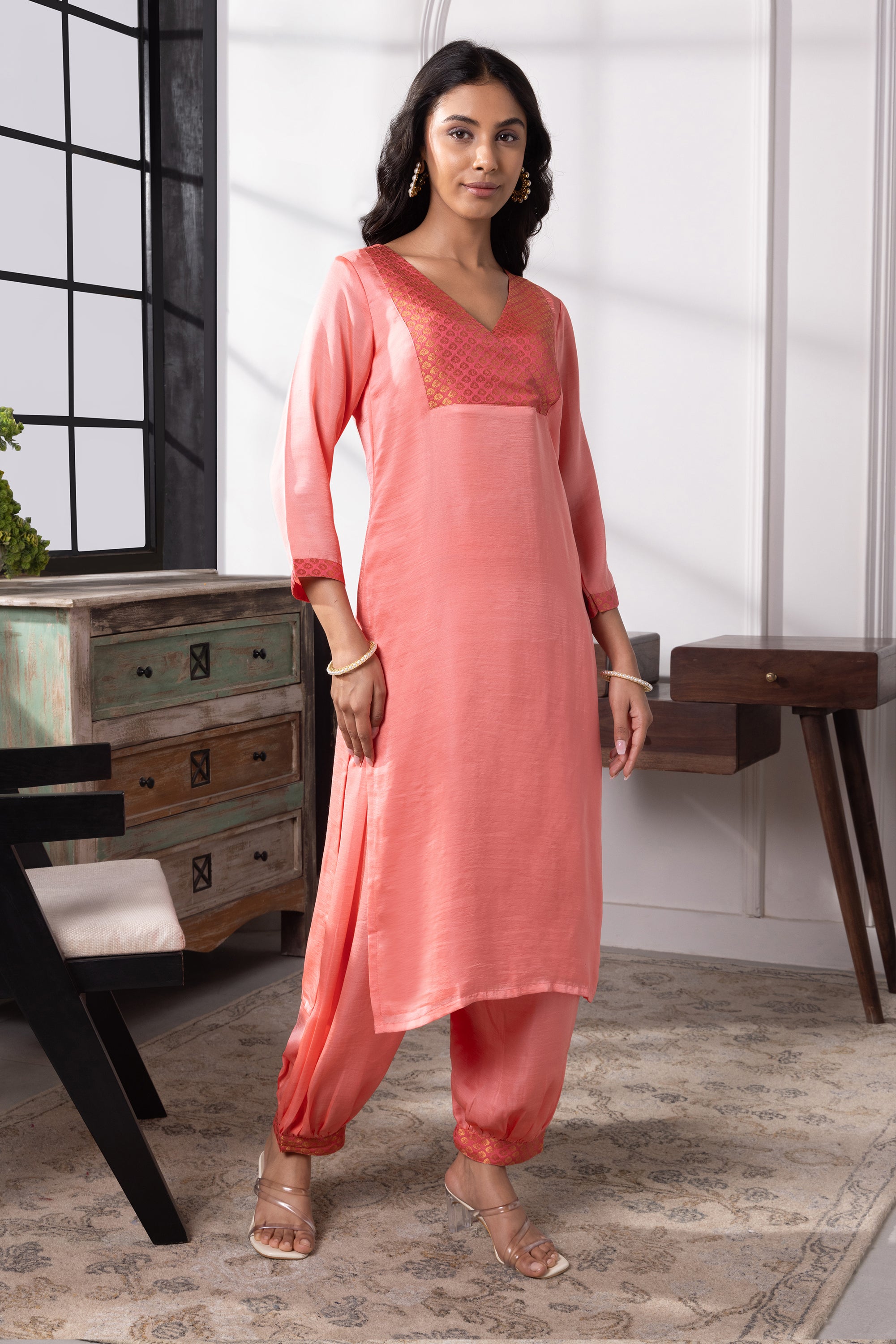 Alexa Peach Silk Kurta Set