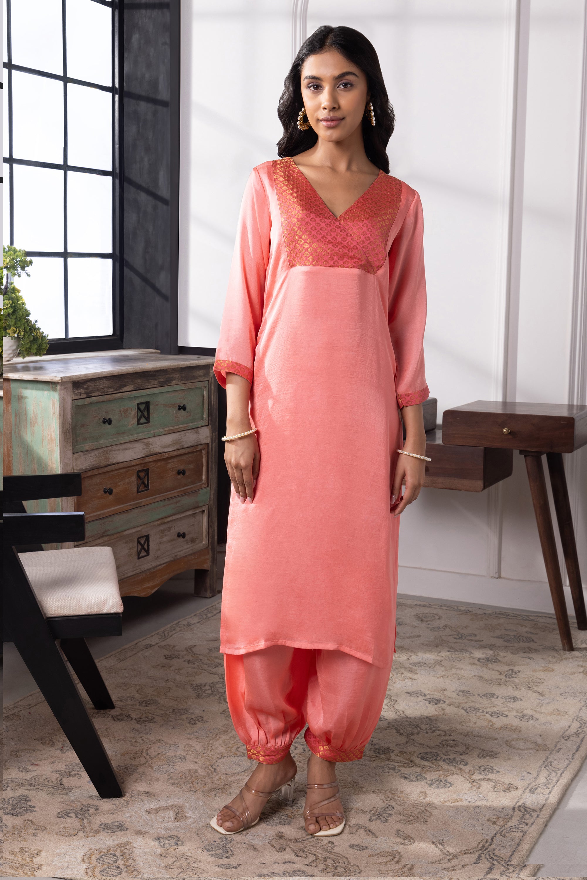Alexa Peach Silk Kurta Set