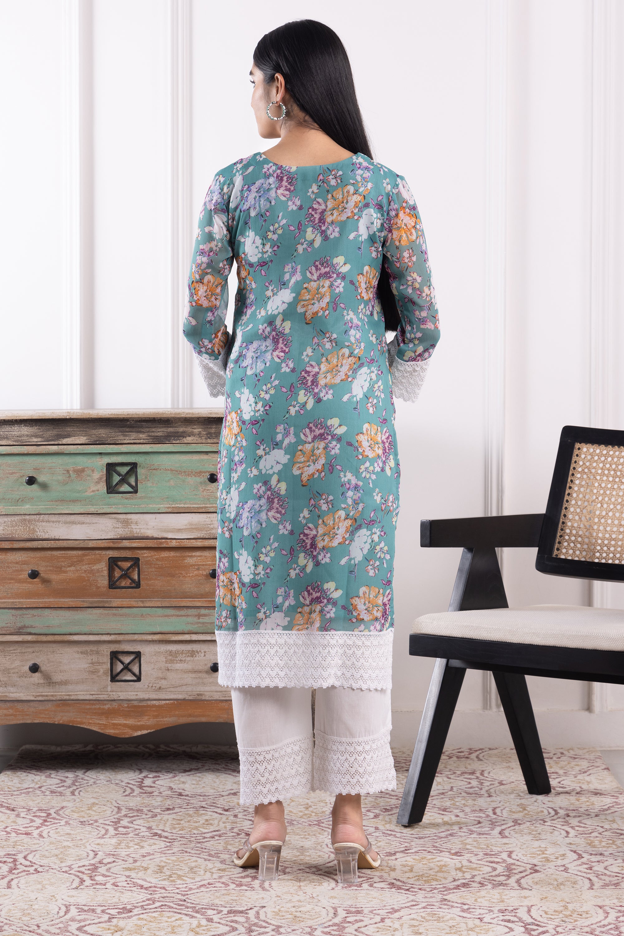 Solene Mint Floral Georgette Kurta Set