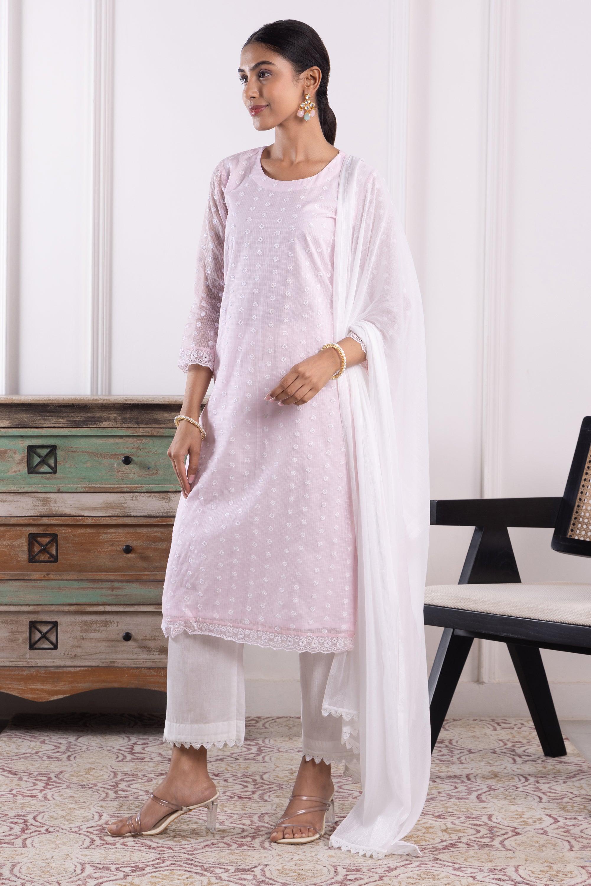 Lynne Pink Kota Kurta Set with Dupatta