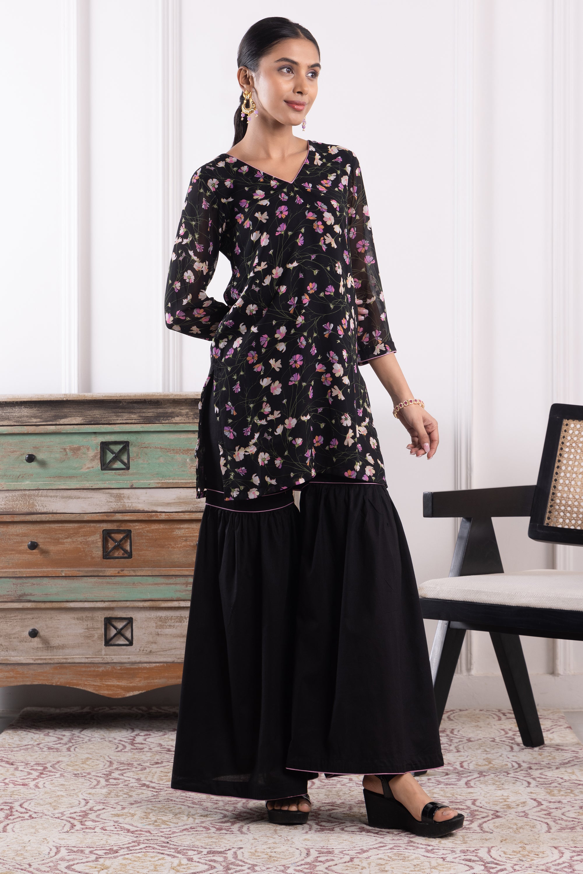 Phoenix Black Georgette Kurta & Gharara Set