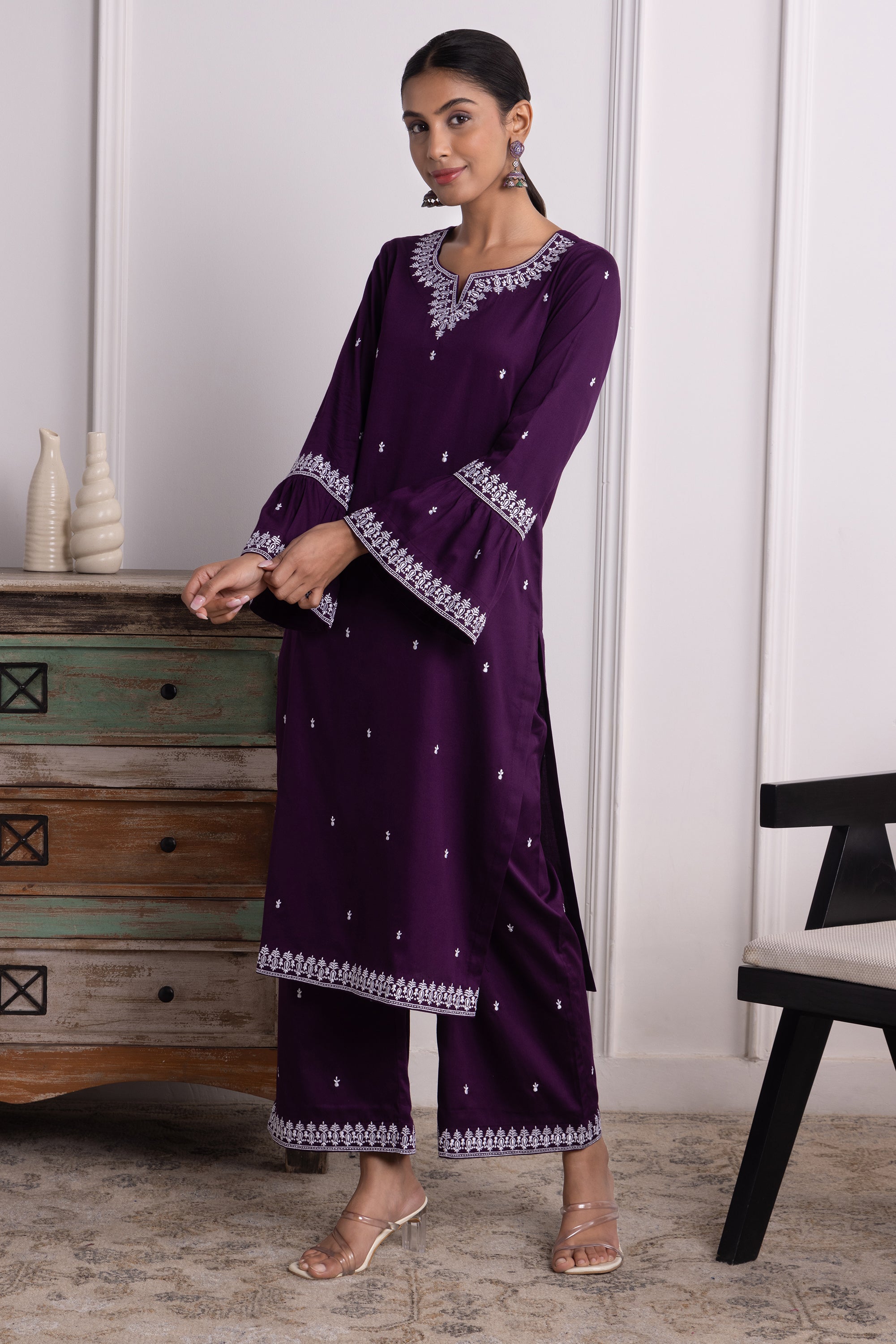 Carissa Purple Embroidered Cotton Kurta Set