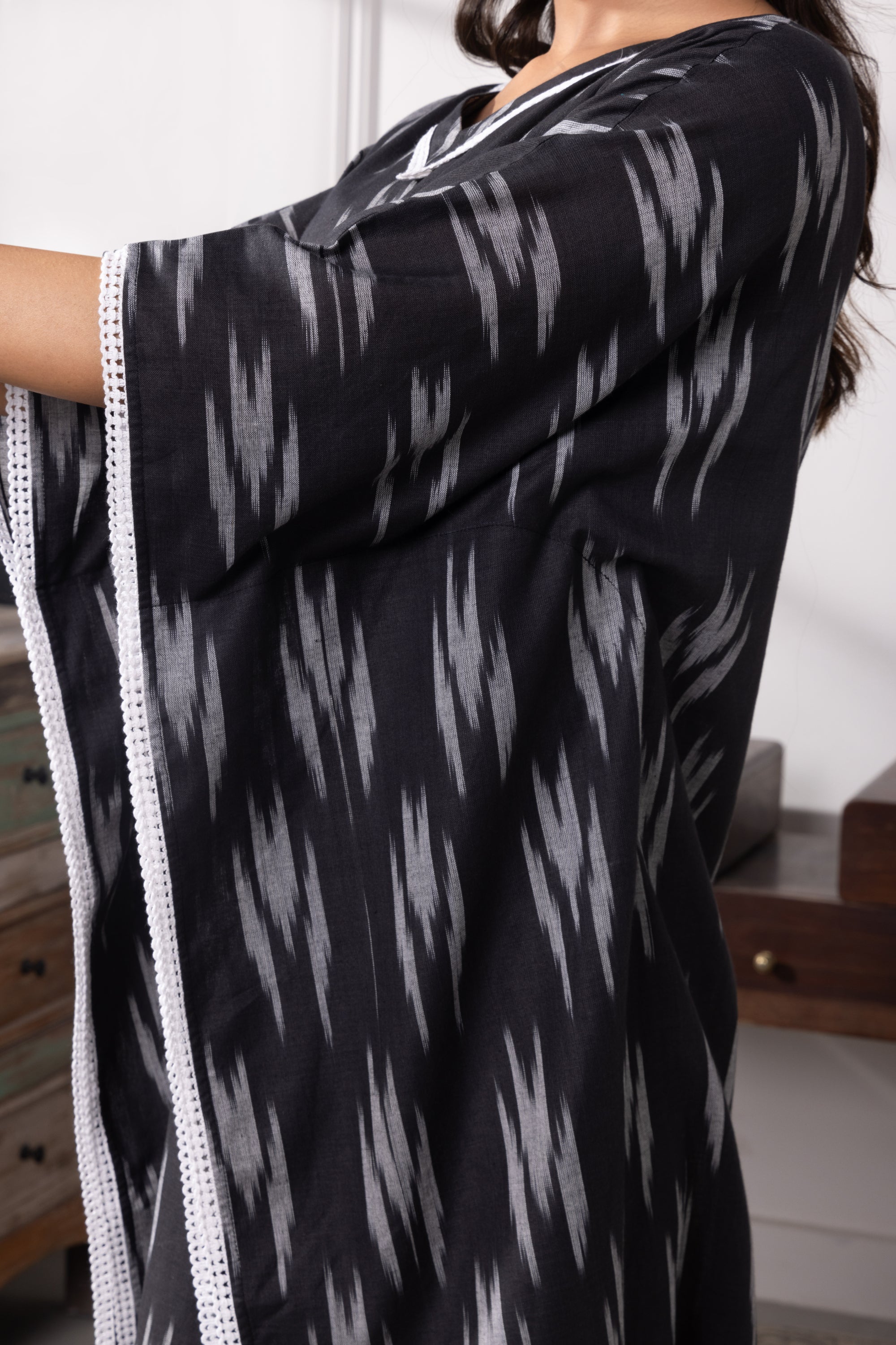 Juliet Black Ikkat Kaftan Set