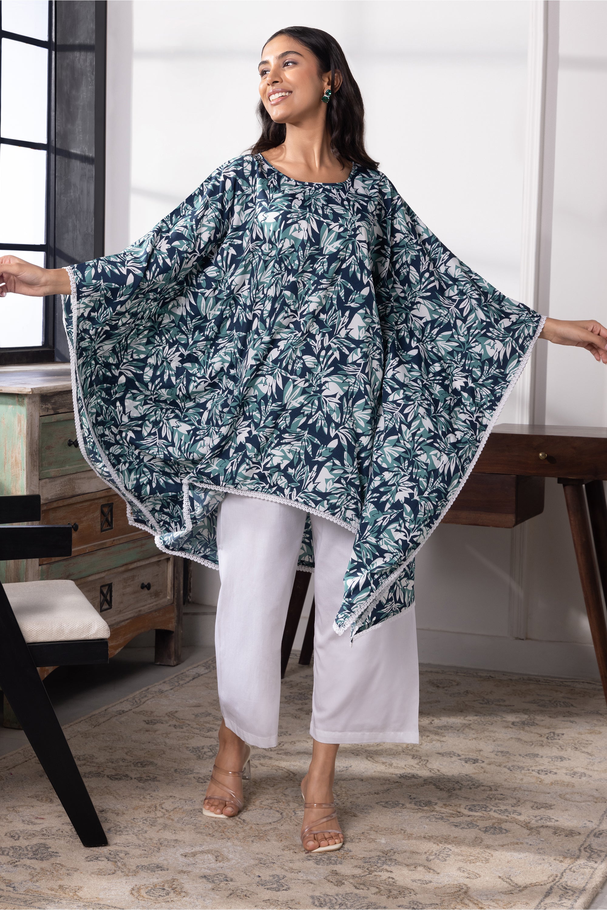 Nyoma Blue Floral Kaftan Set