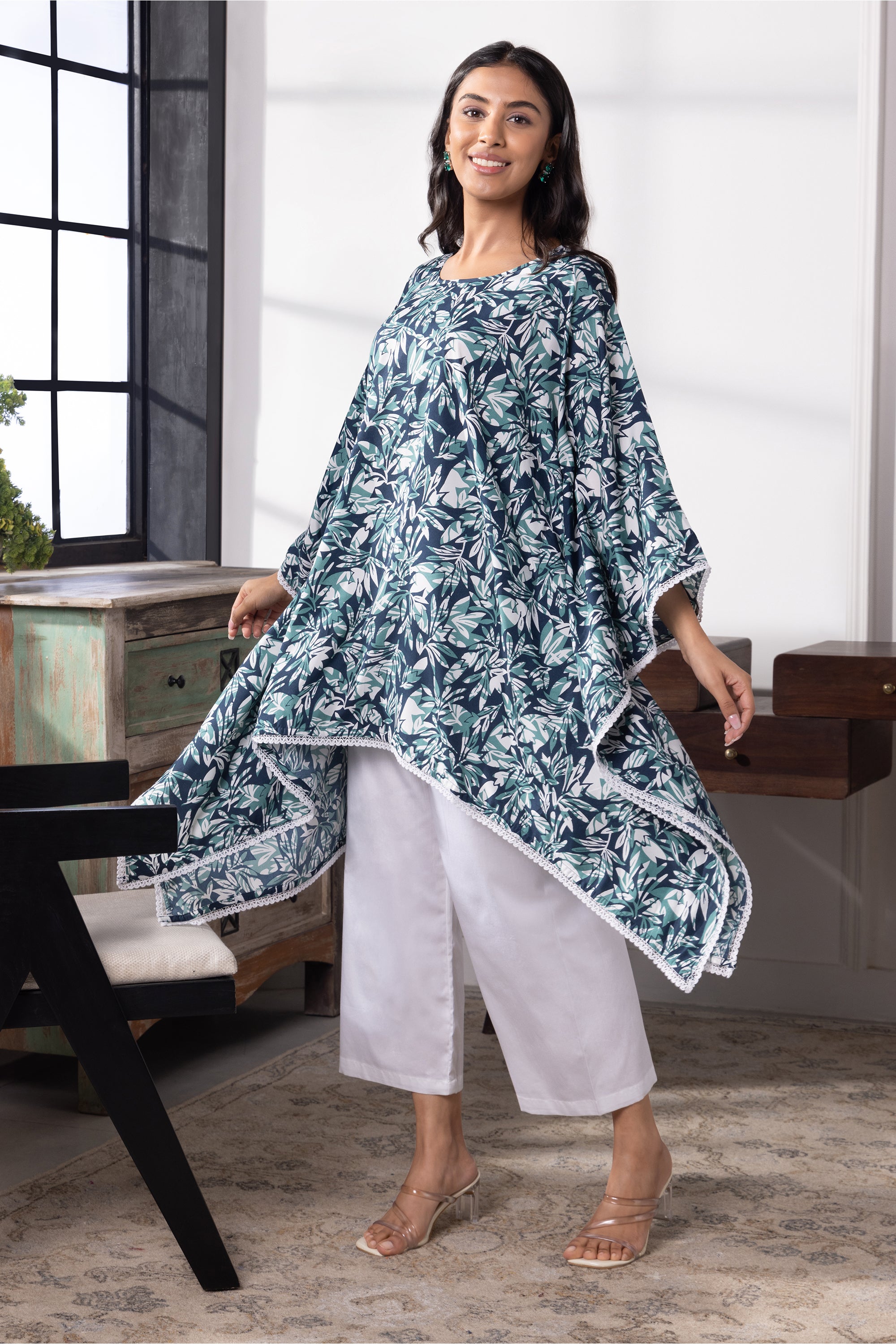 Nyoma Blue Floral Kaftan Set