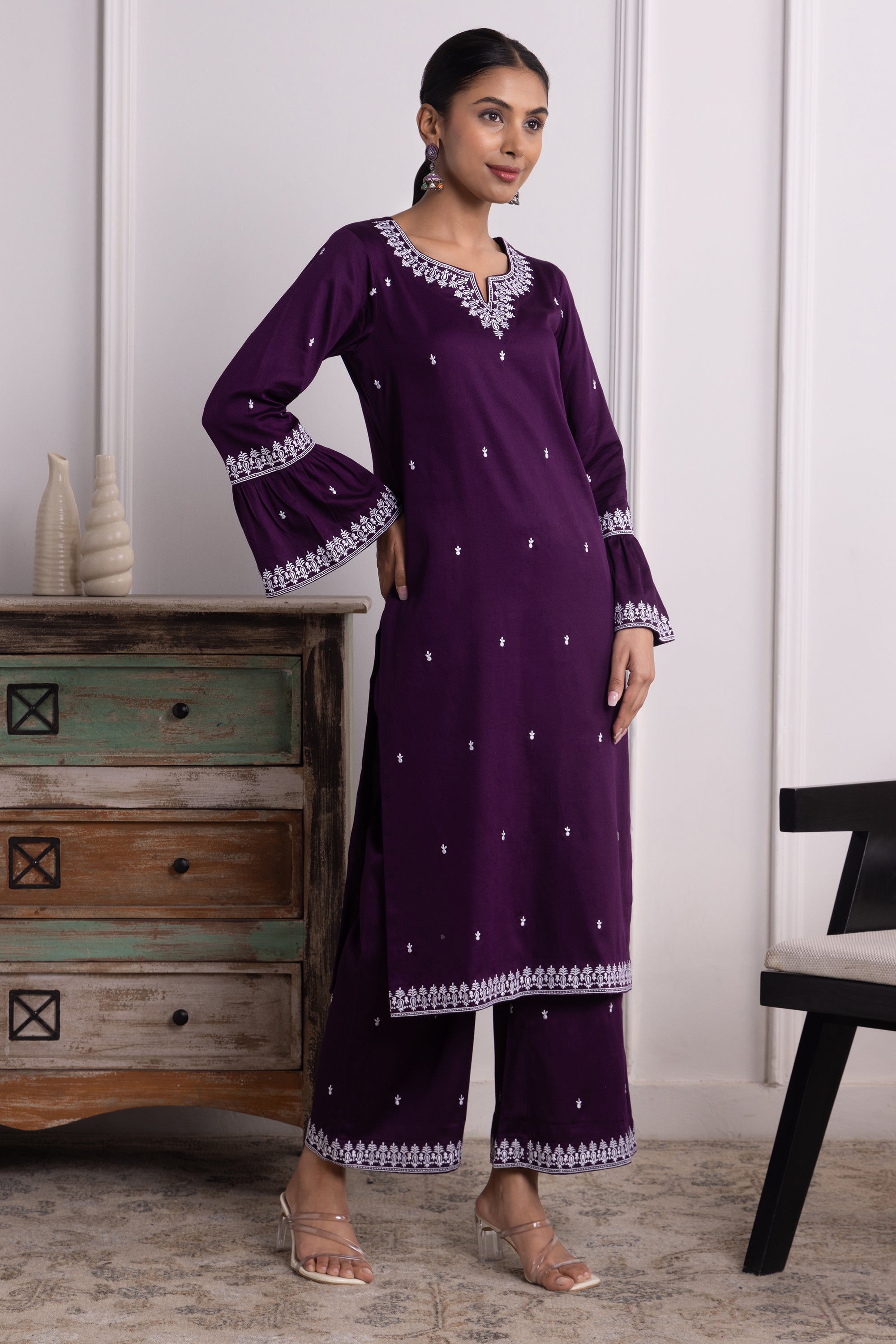 Carissa Purple Embroidered Cotton Kurta Set