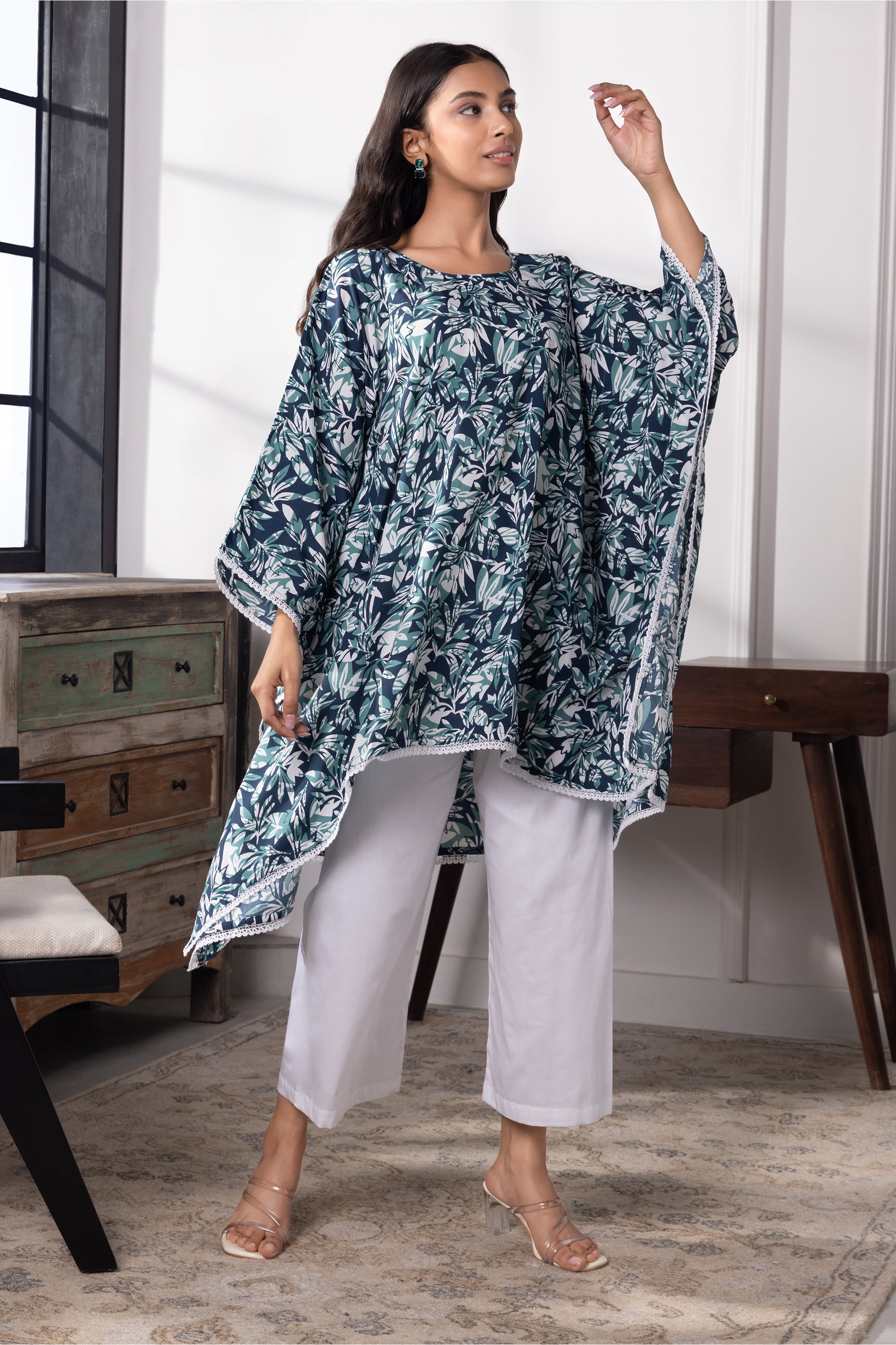 Nyoma Blue Floral Kaftan Set