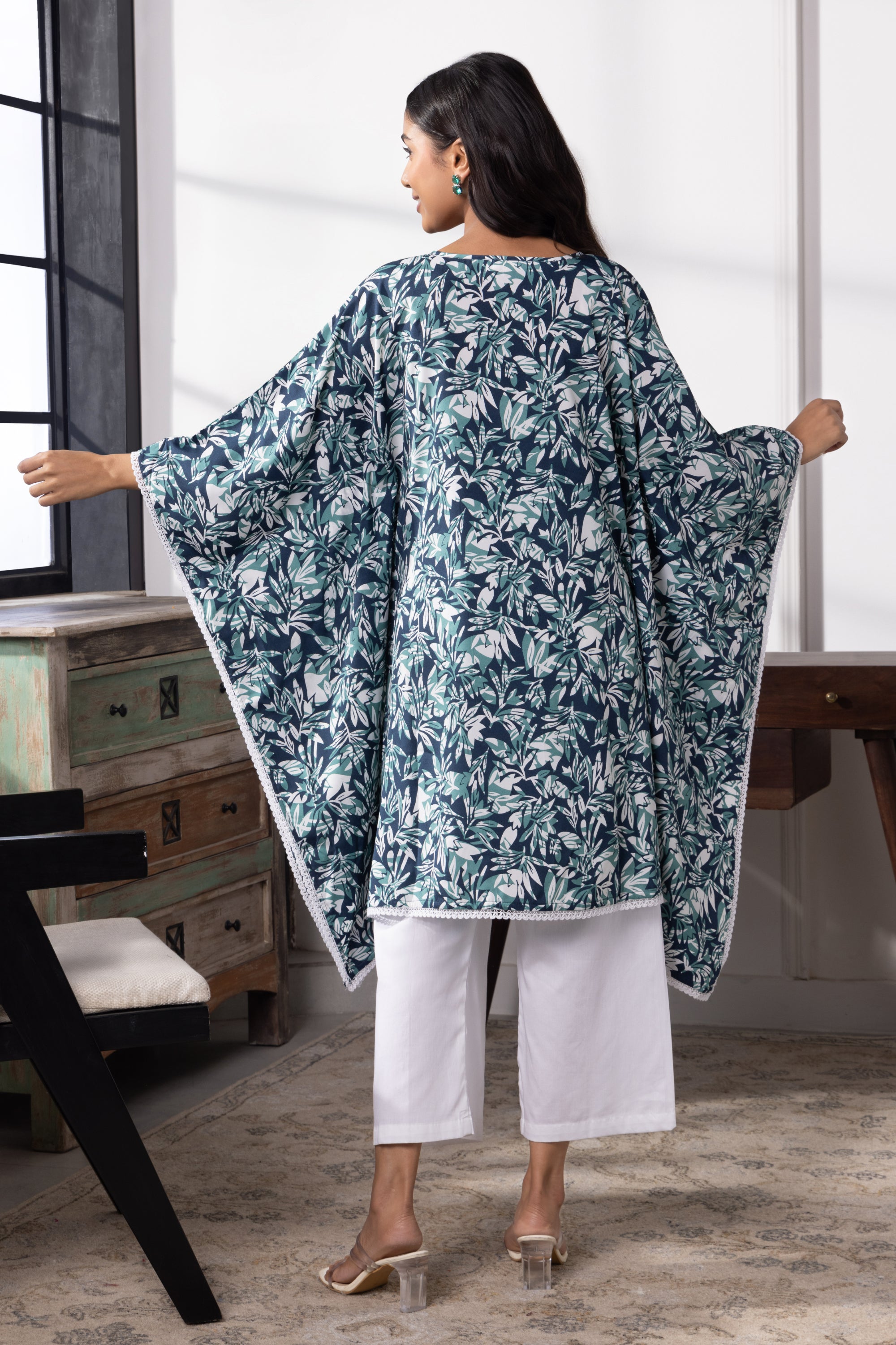 Nyoma Blue Floral Kaftan Set
