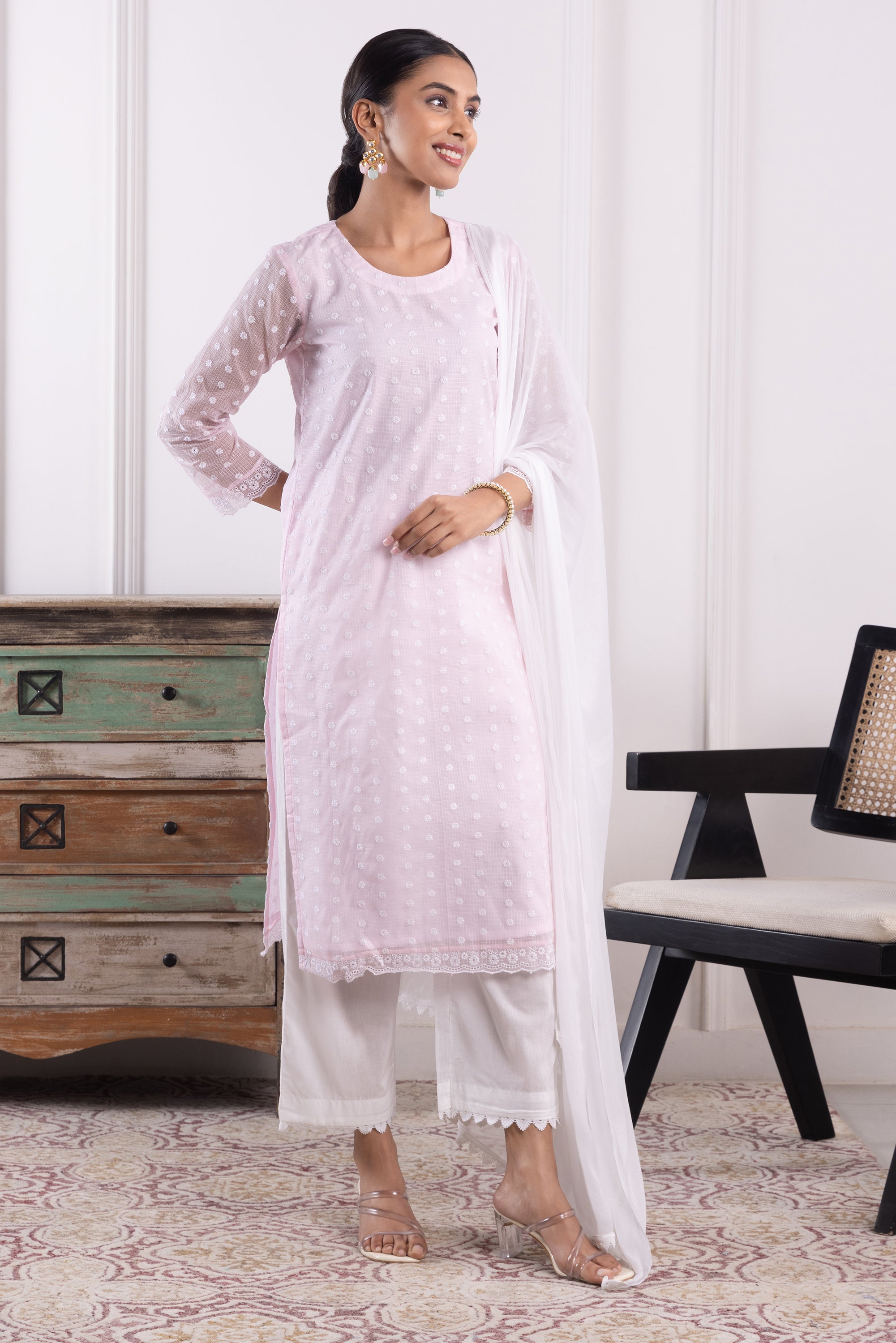 Lynne Pink Kota Kurta Set with Dupatta