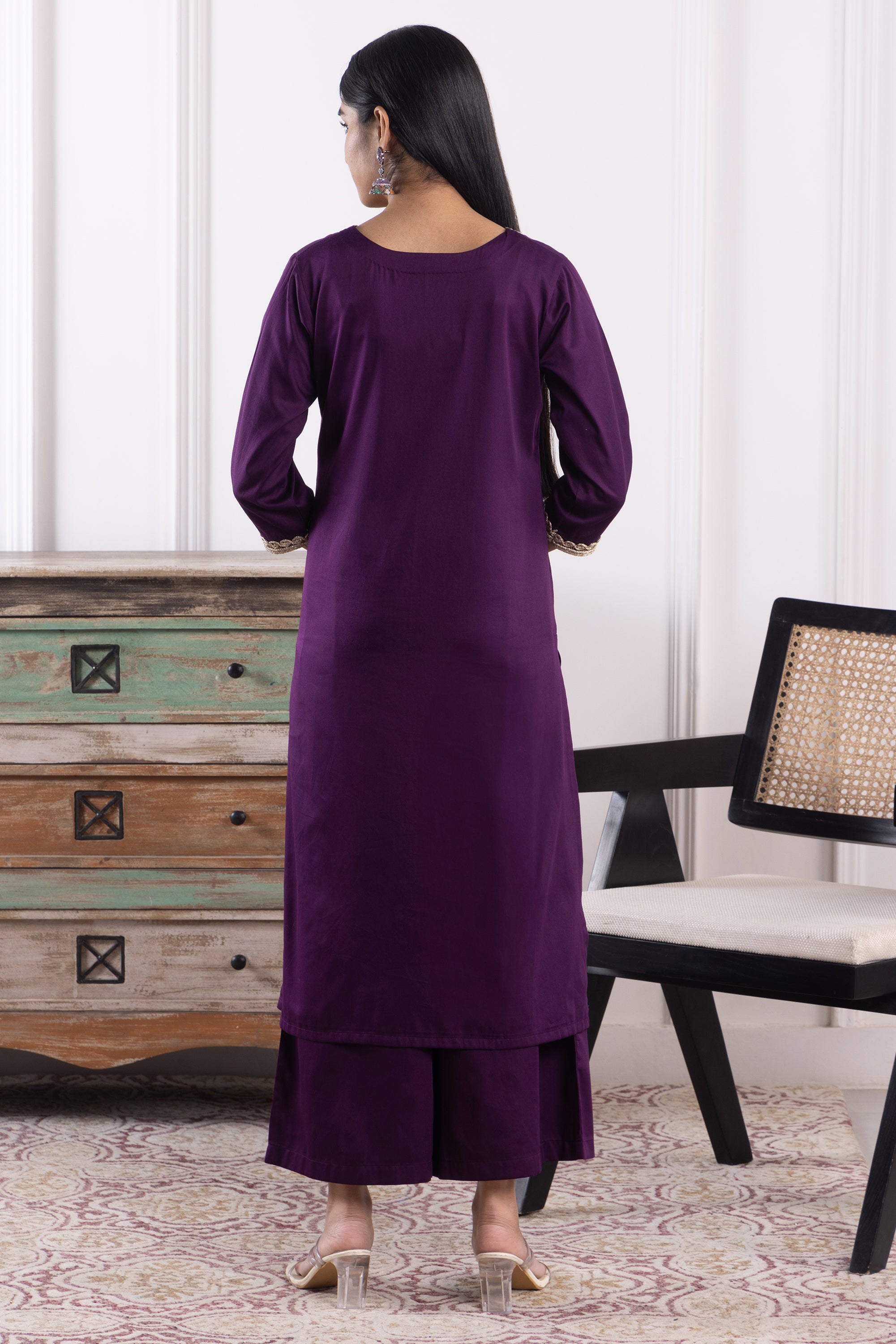 Betty Purple Cotton Kurta Set