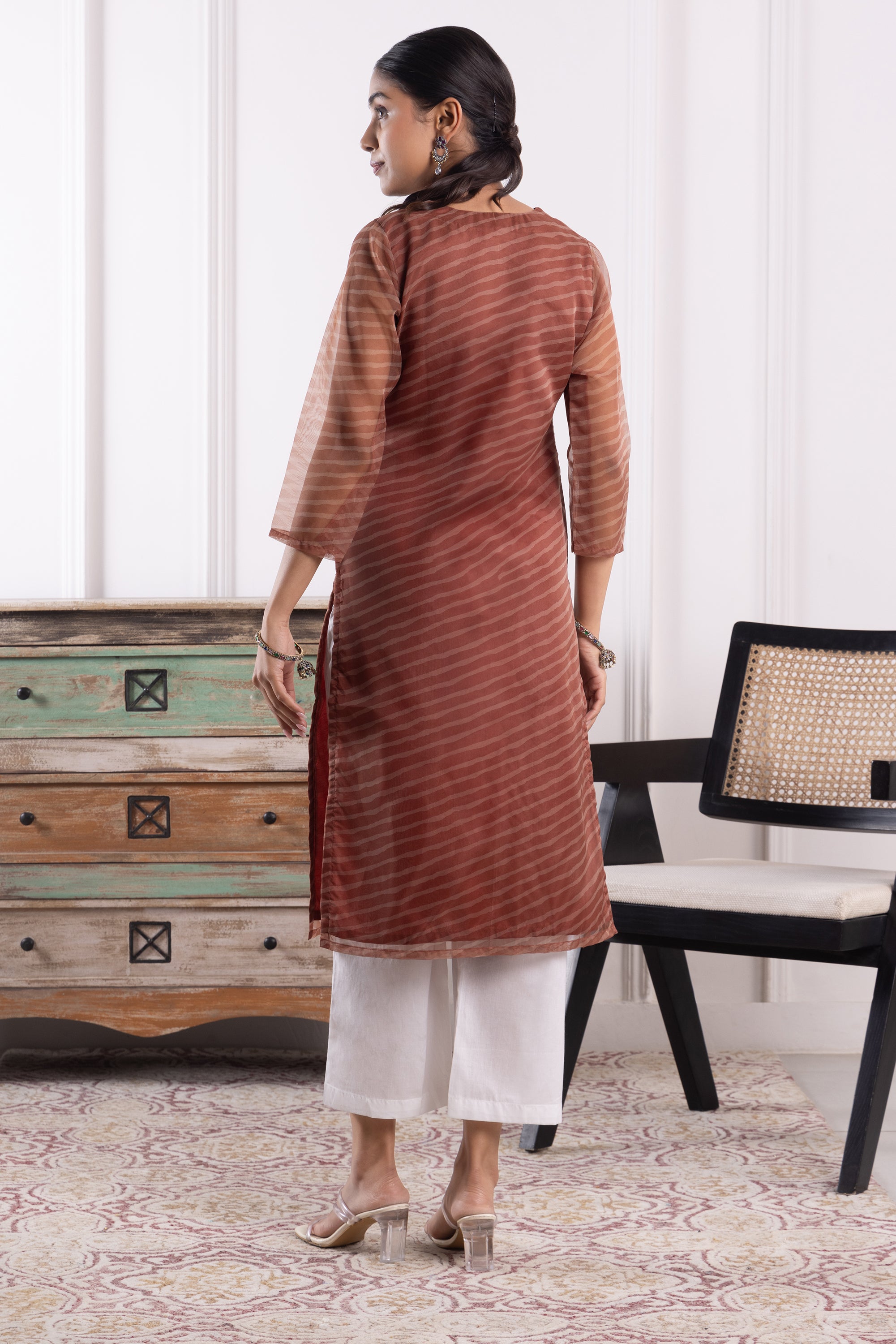 Ophelia Brown Organza Kurta Set