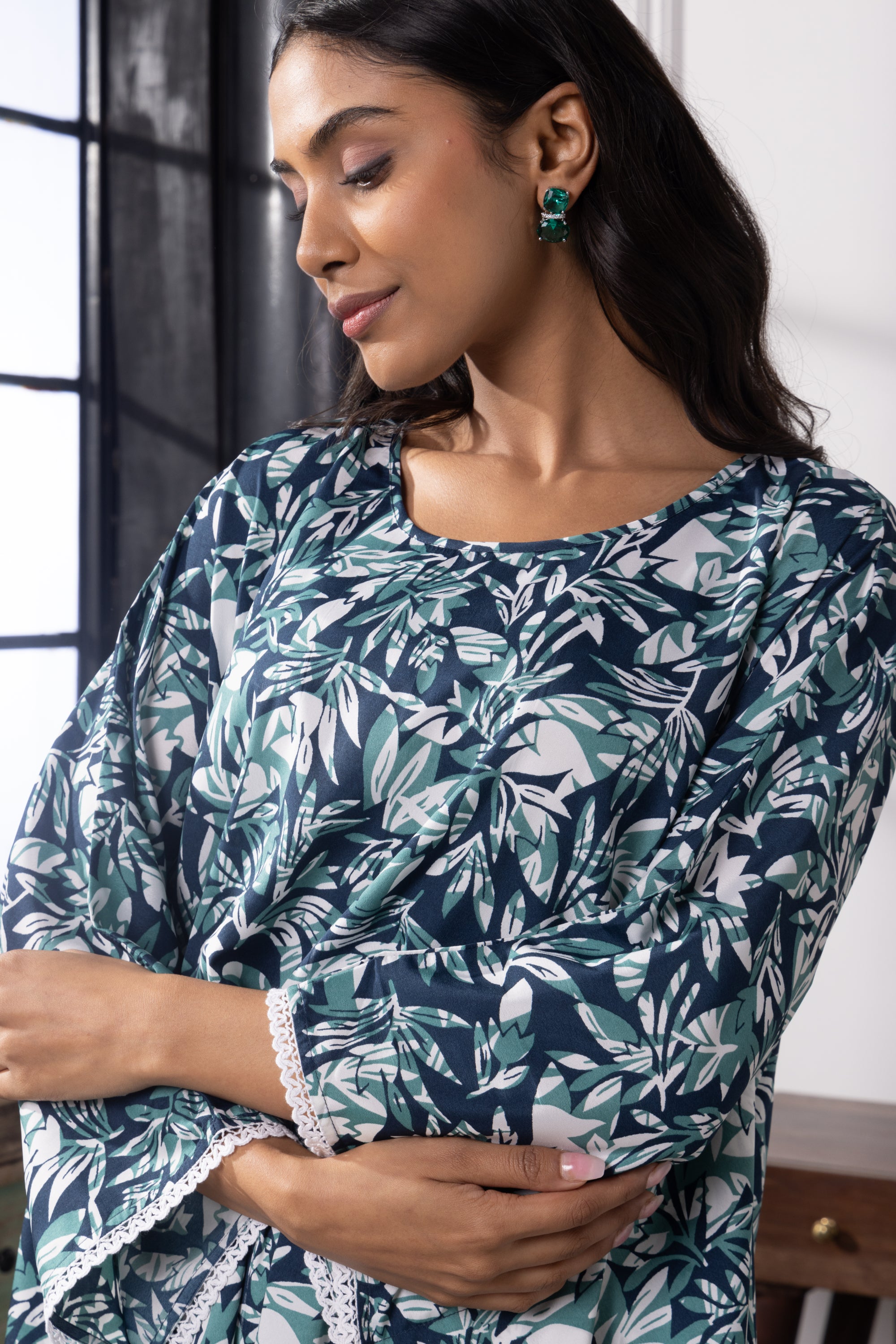 Nyoma Blue Floral Kaftan Set