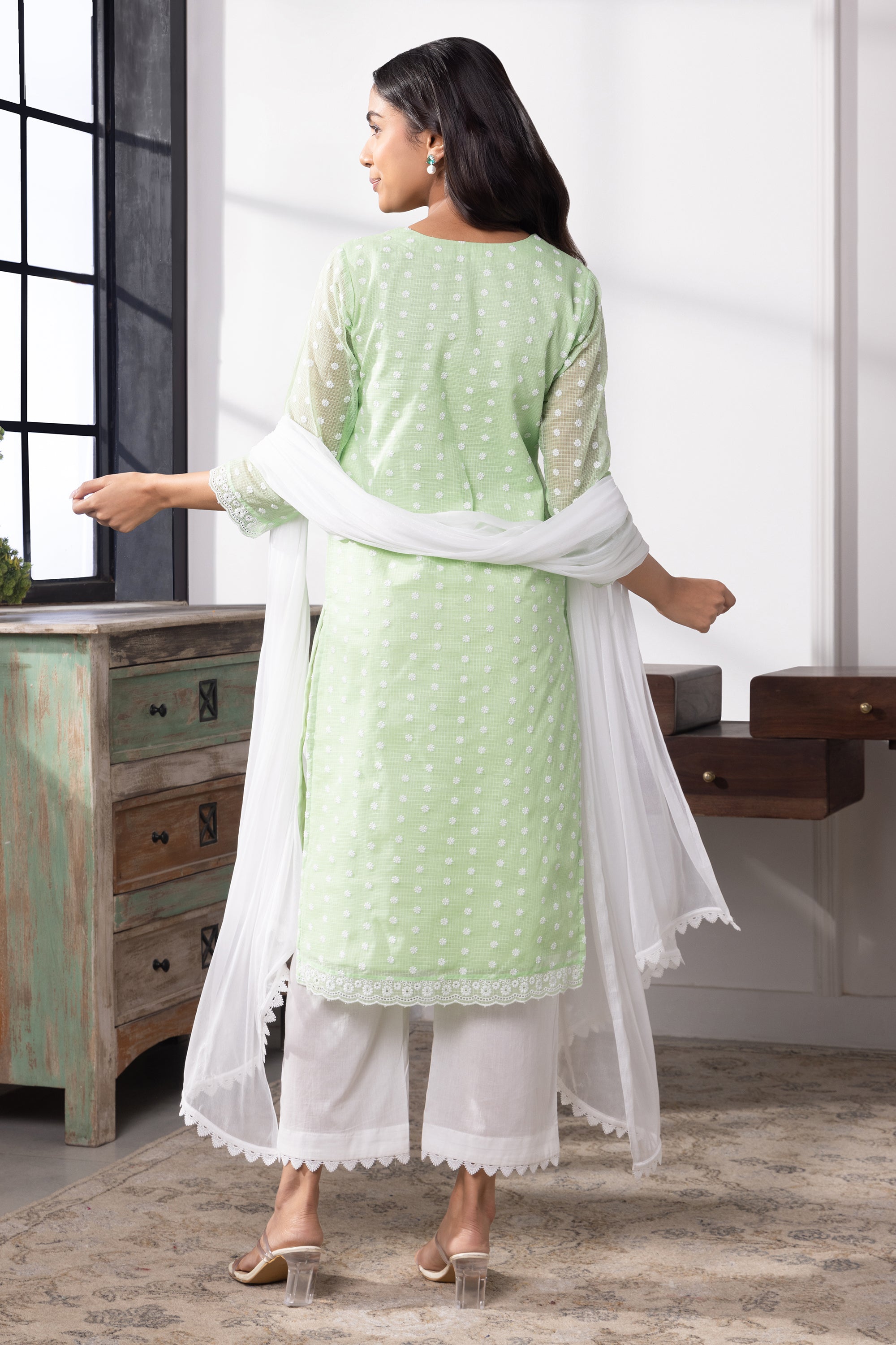 Freya Green Kota Kurta Set with Dupatta