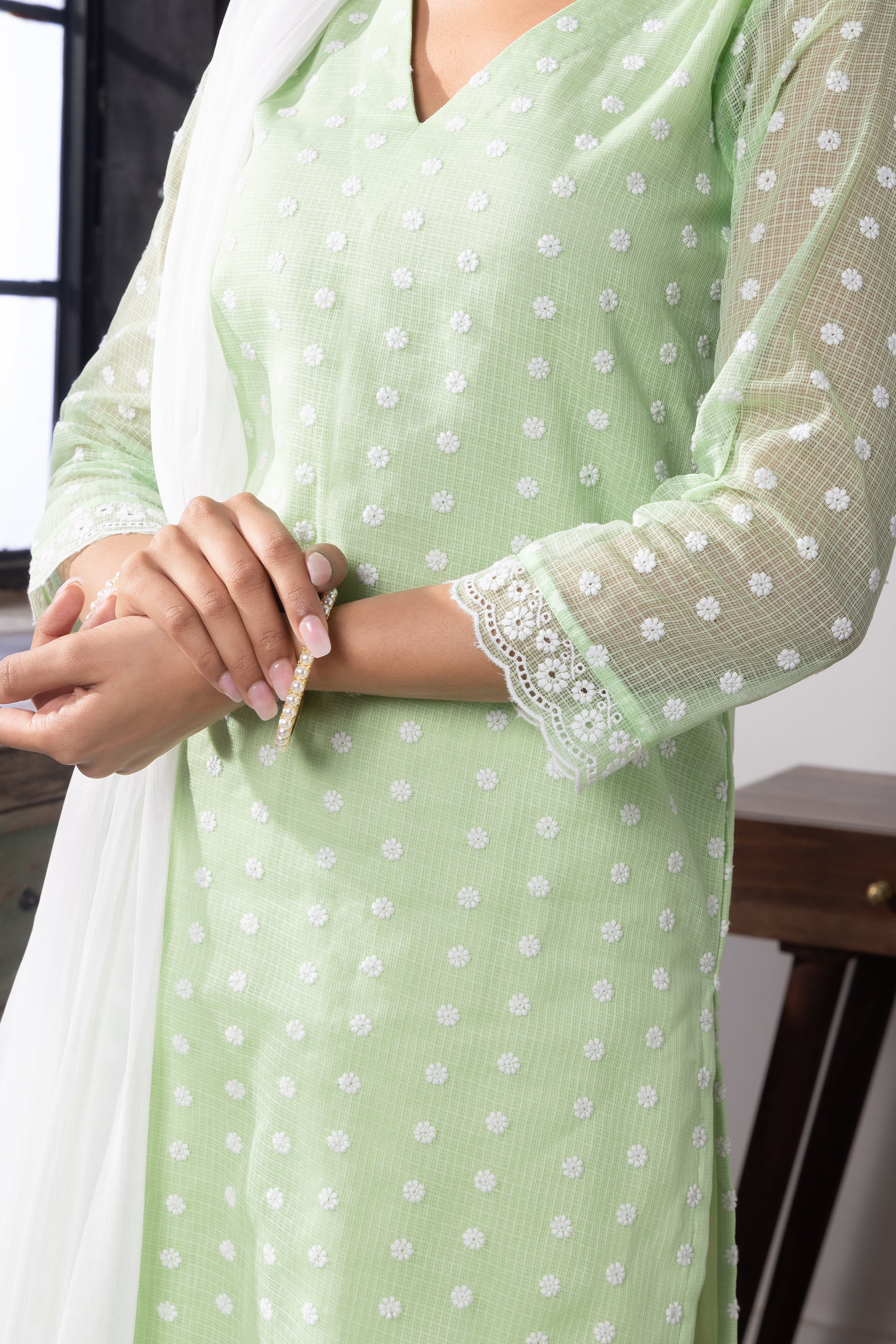 Freya Green Kota Kurta Set with Dupatta