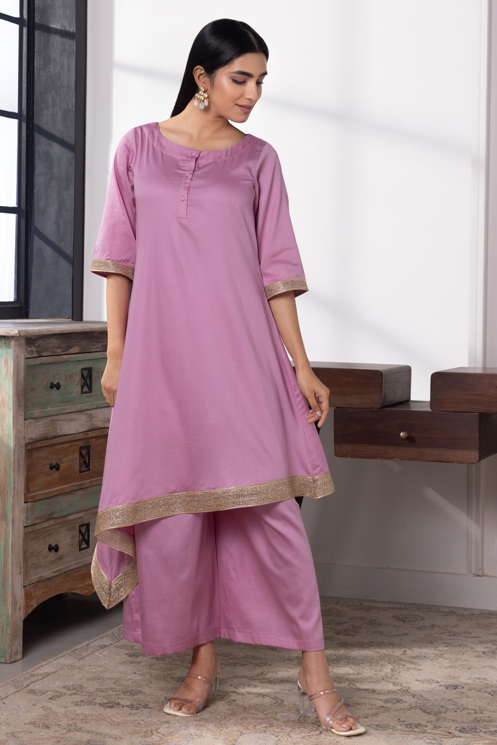 Emma Lavender Cotton Asymmetric Kurta Set