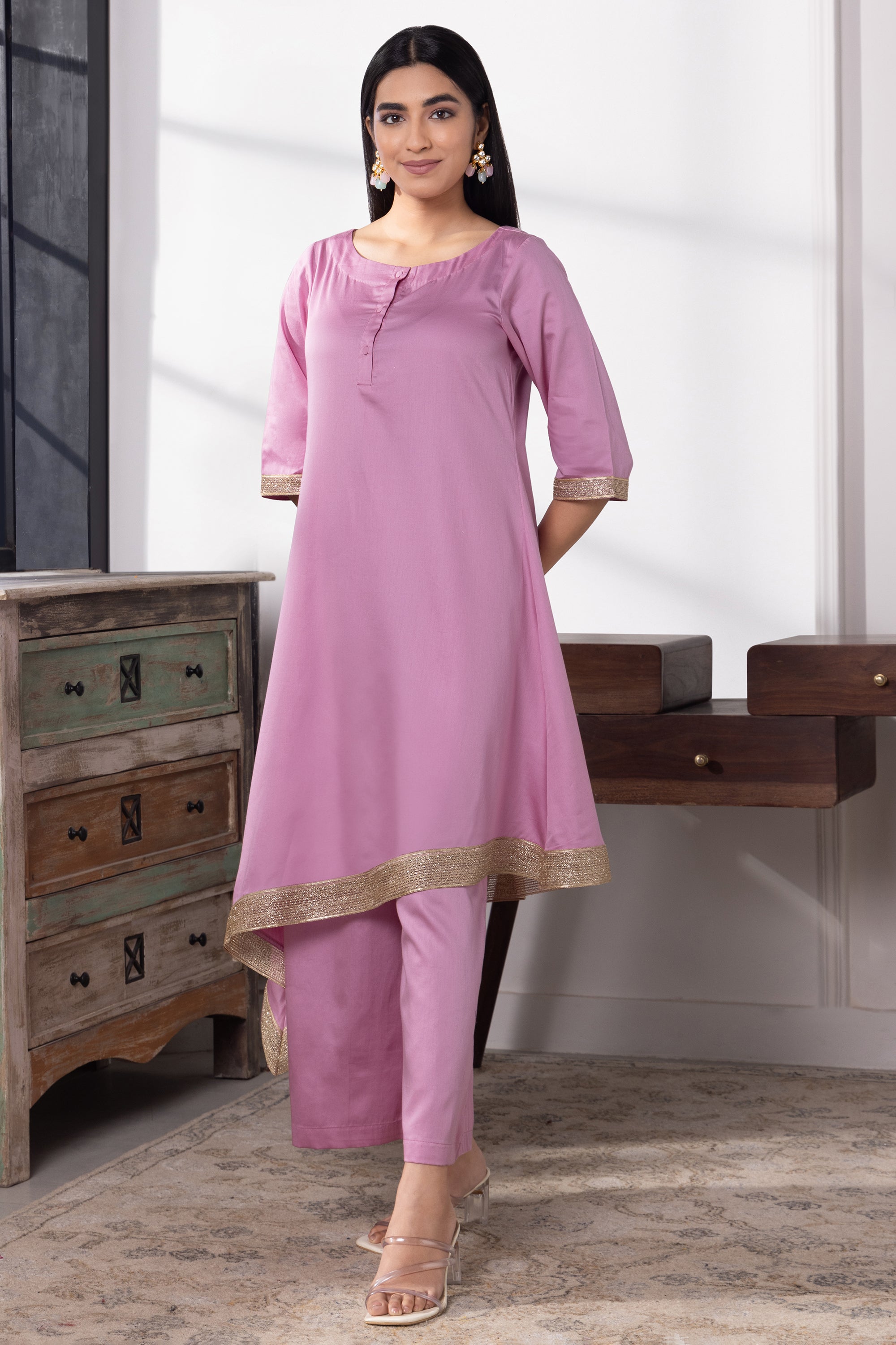 Emma Lavender Cotton Asymmetric Kurta Set
