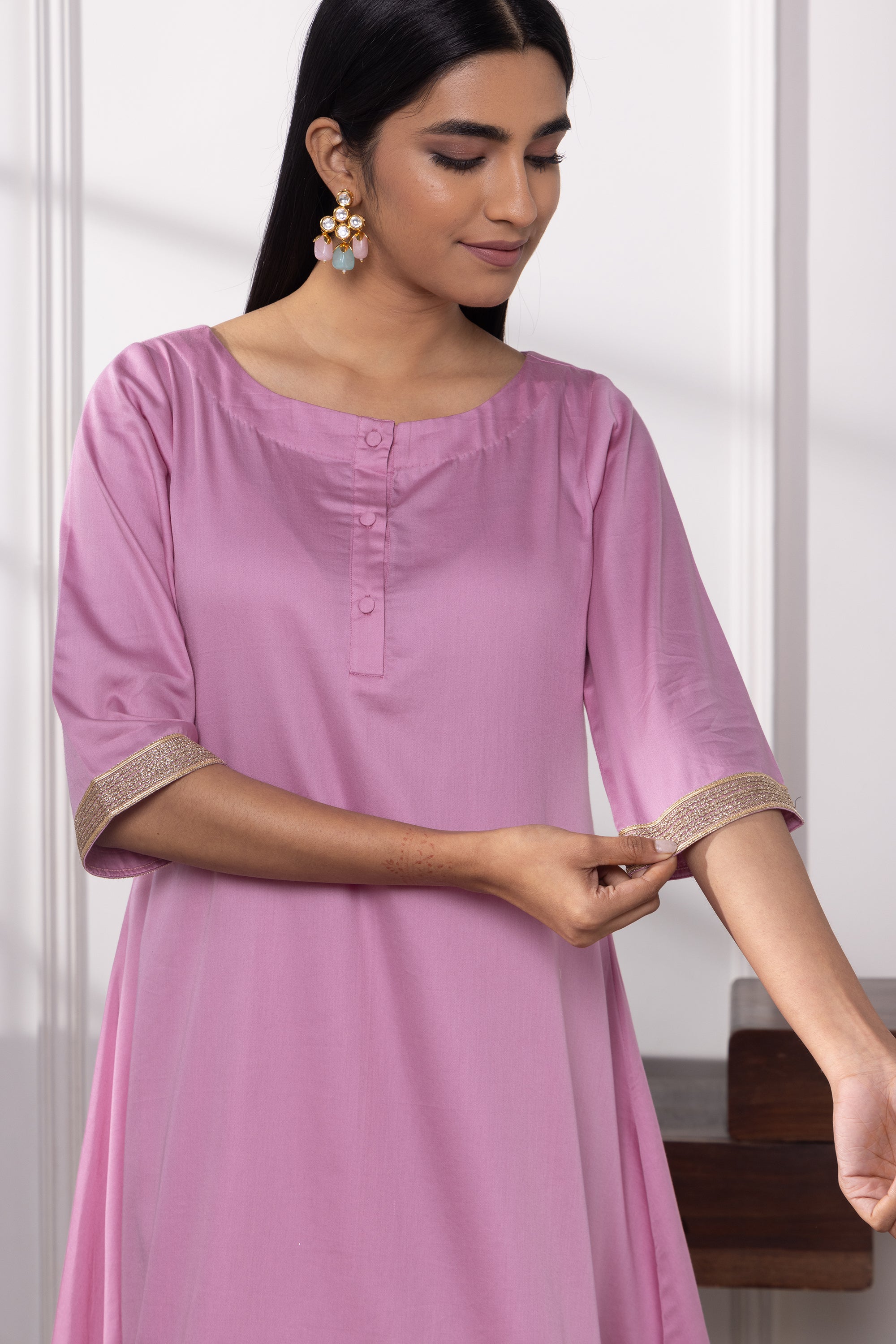 Emma Lavender Cotton Asymmetric Kurta Set