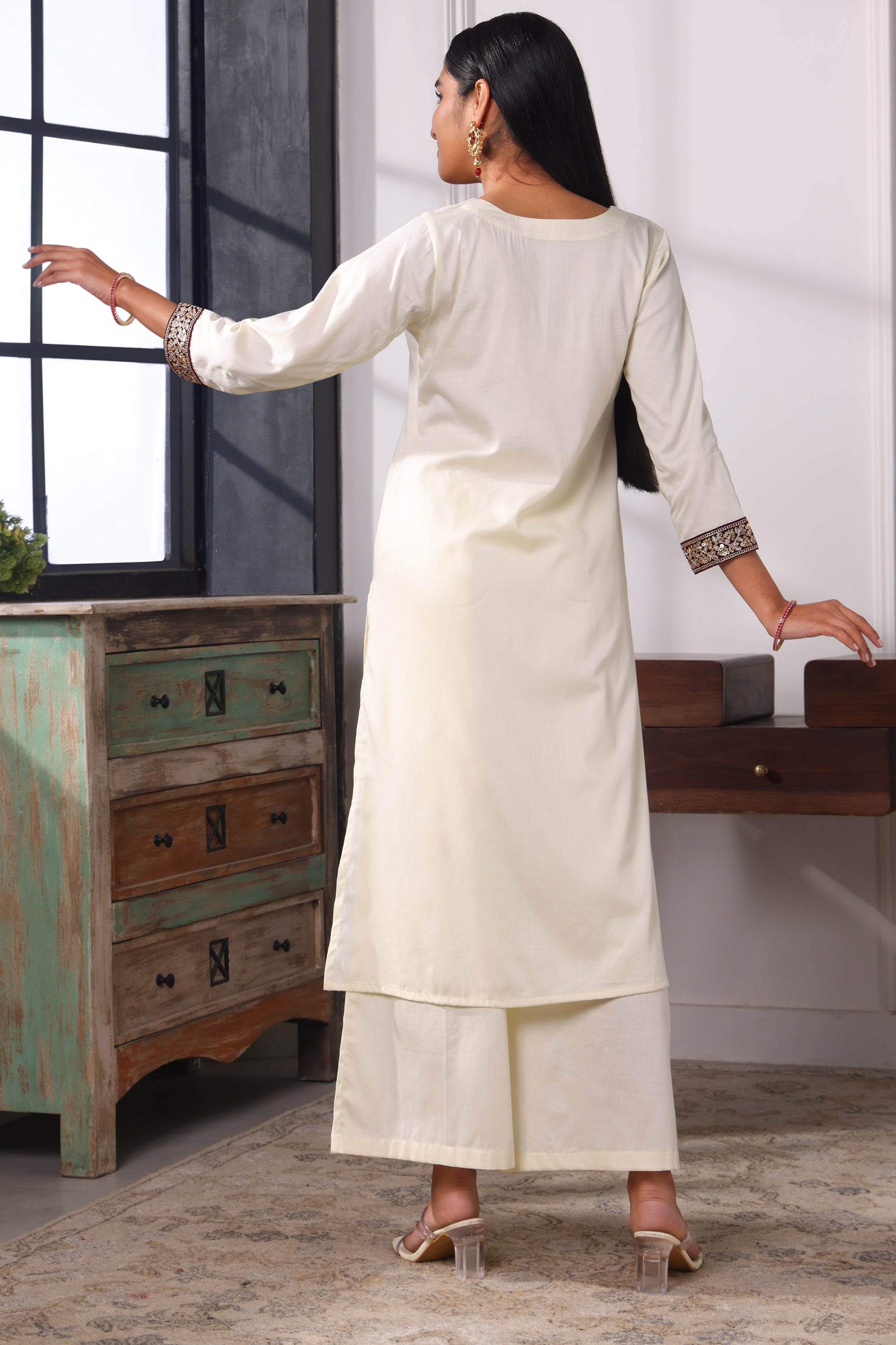 Eliana Cream Cotton Kurta Set