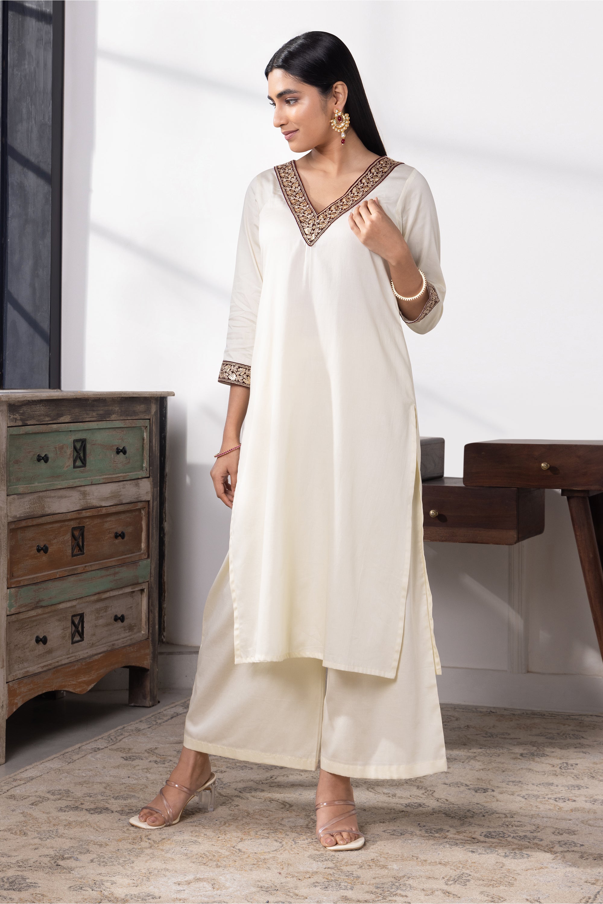 Eliana Cream Cotton Kurta Set