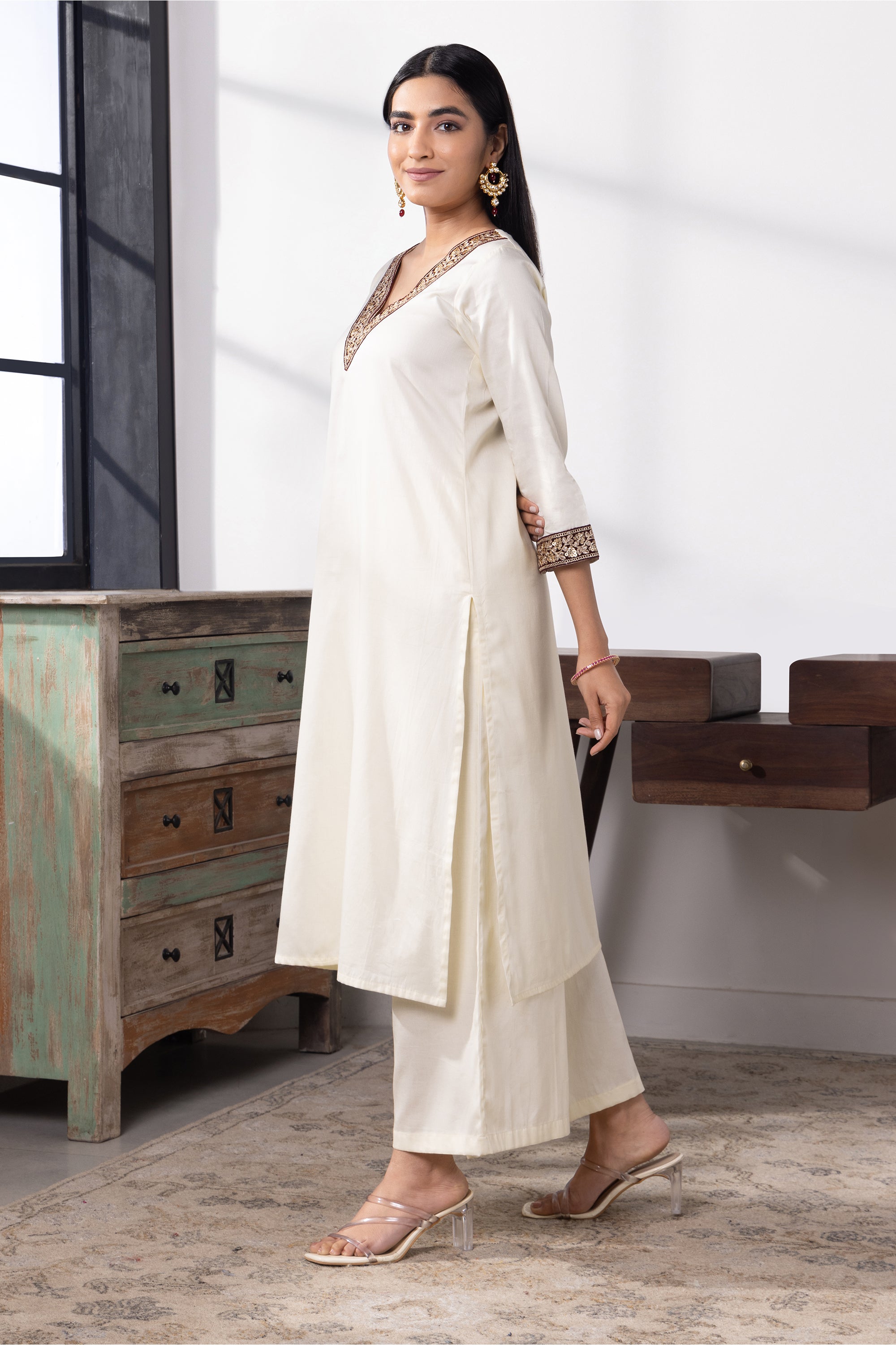 Eliana Cream Cotton Kurta Set