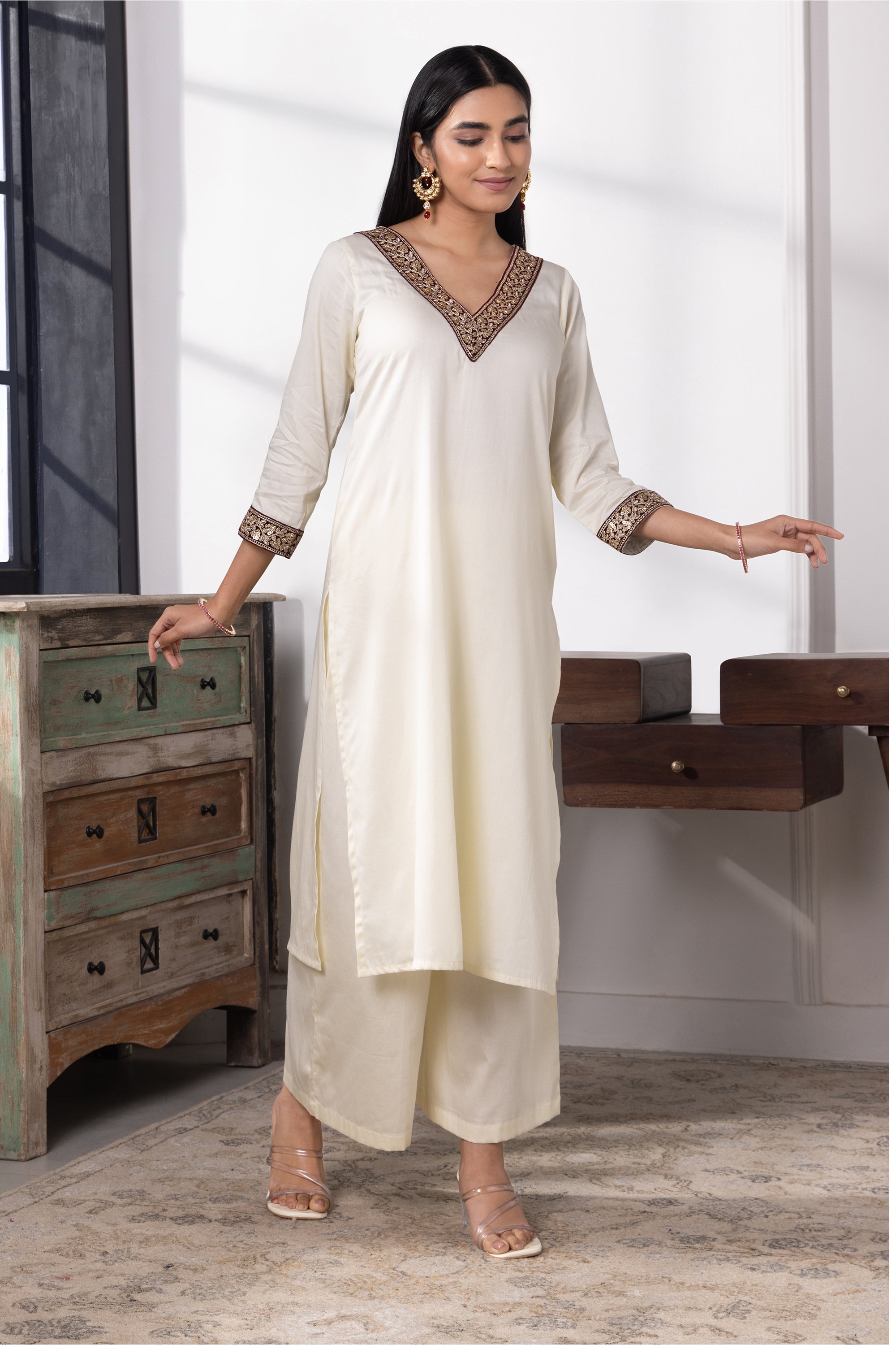 Eliana Cream Cotton Kurta Set