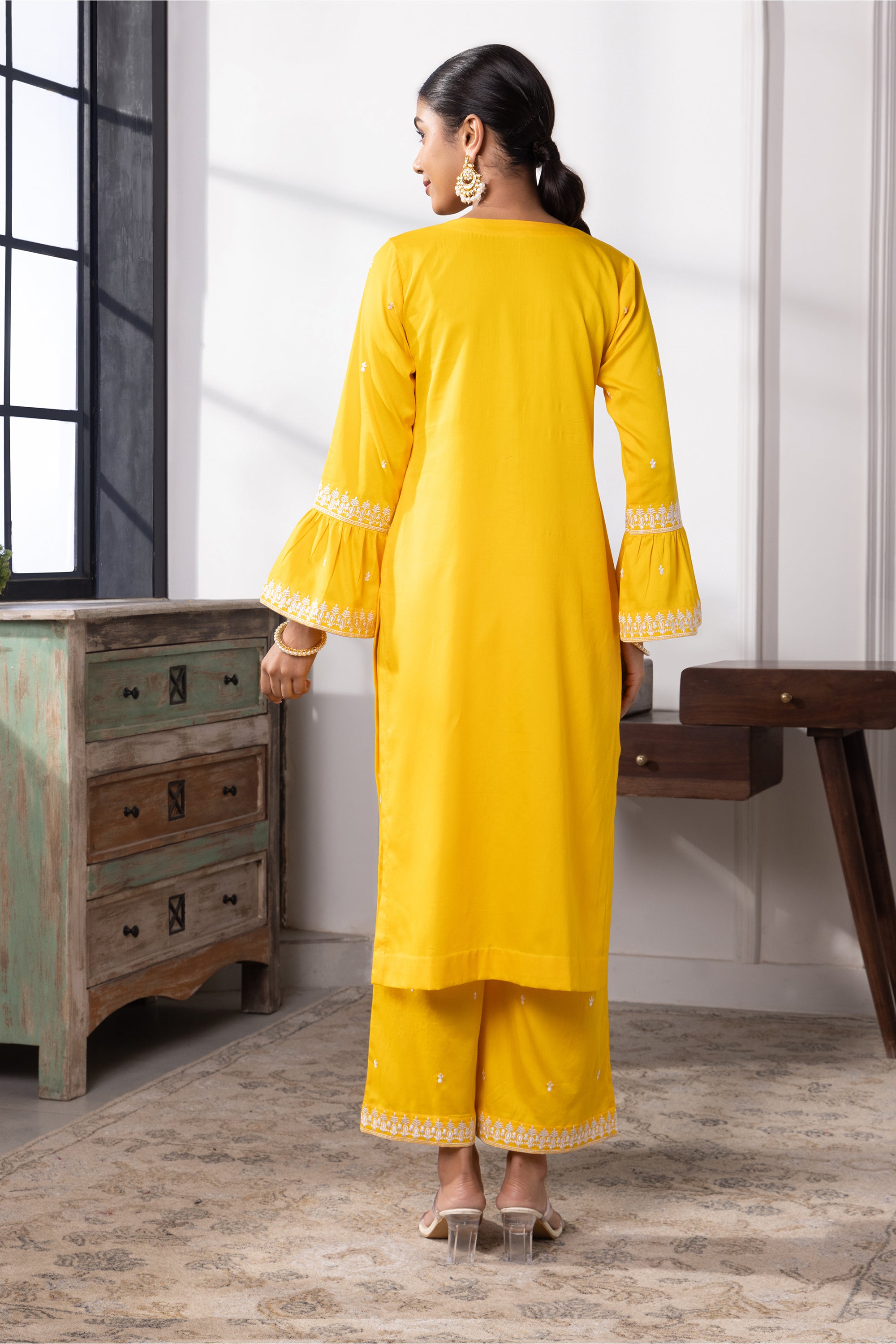 Kiera Yellow Cotton Embroidered Kurta Set