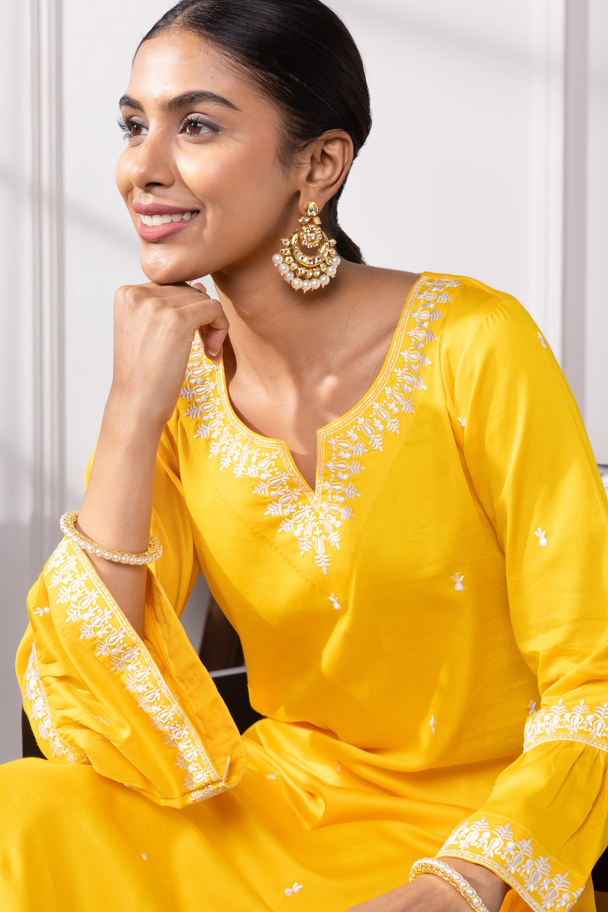 Kiera Yellow Cotton Embroidered Kurta Set