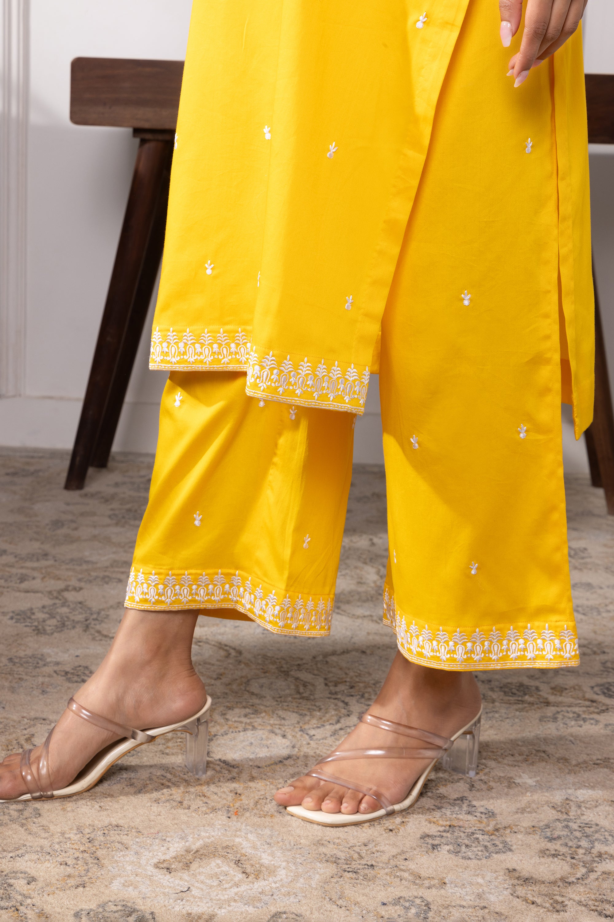 Kiera Yellow Cotton Embroidered Kurta Set