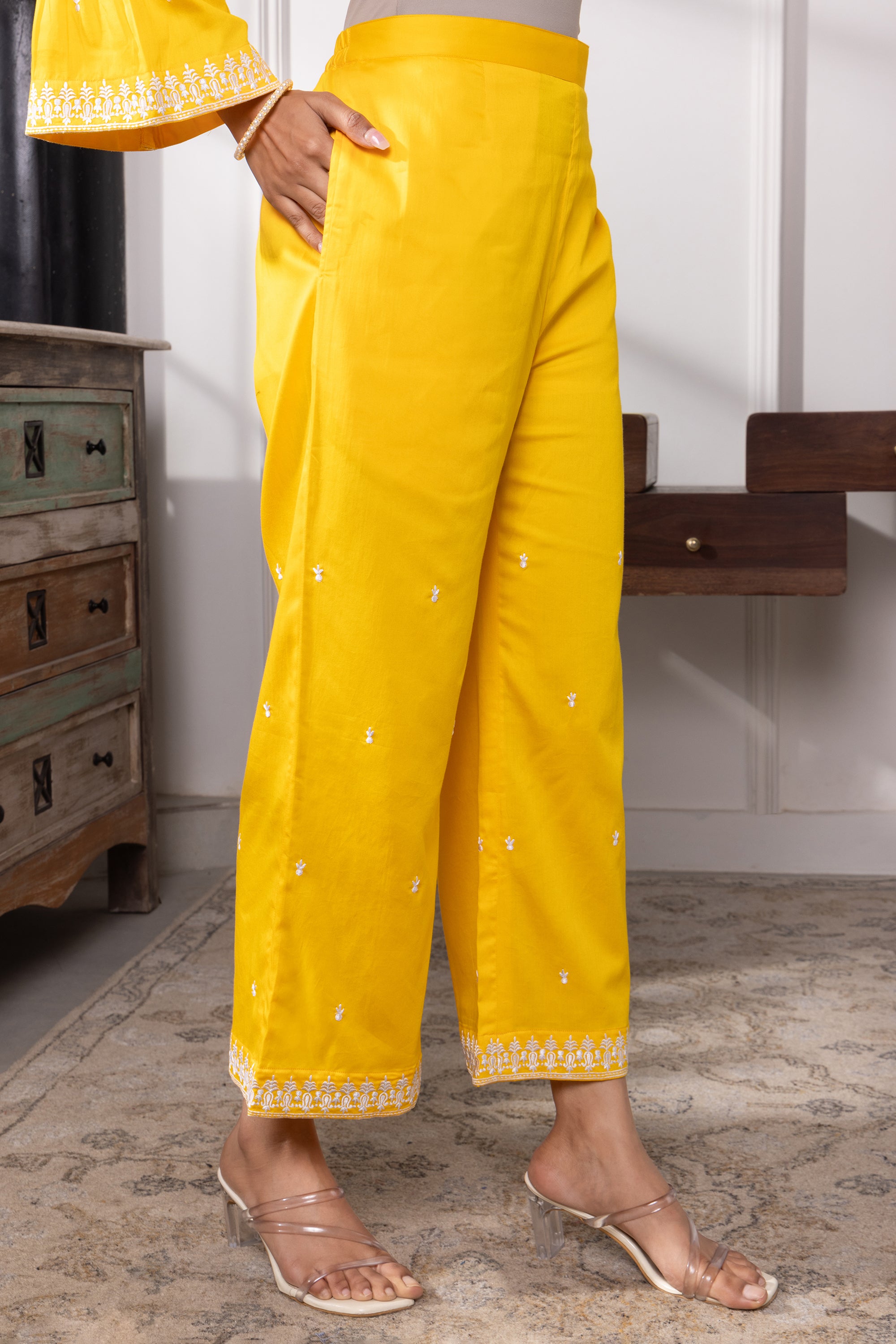 Kiera Yellow Cotton Embroidered Kurta Set