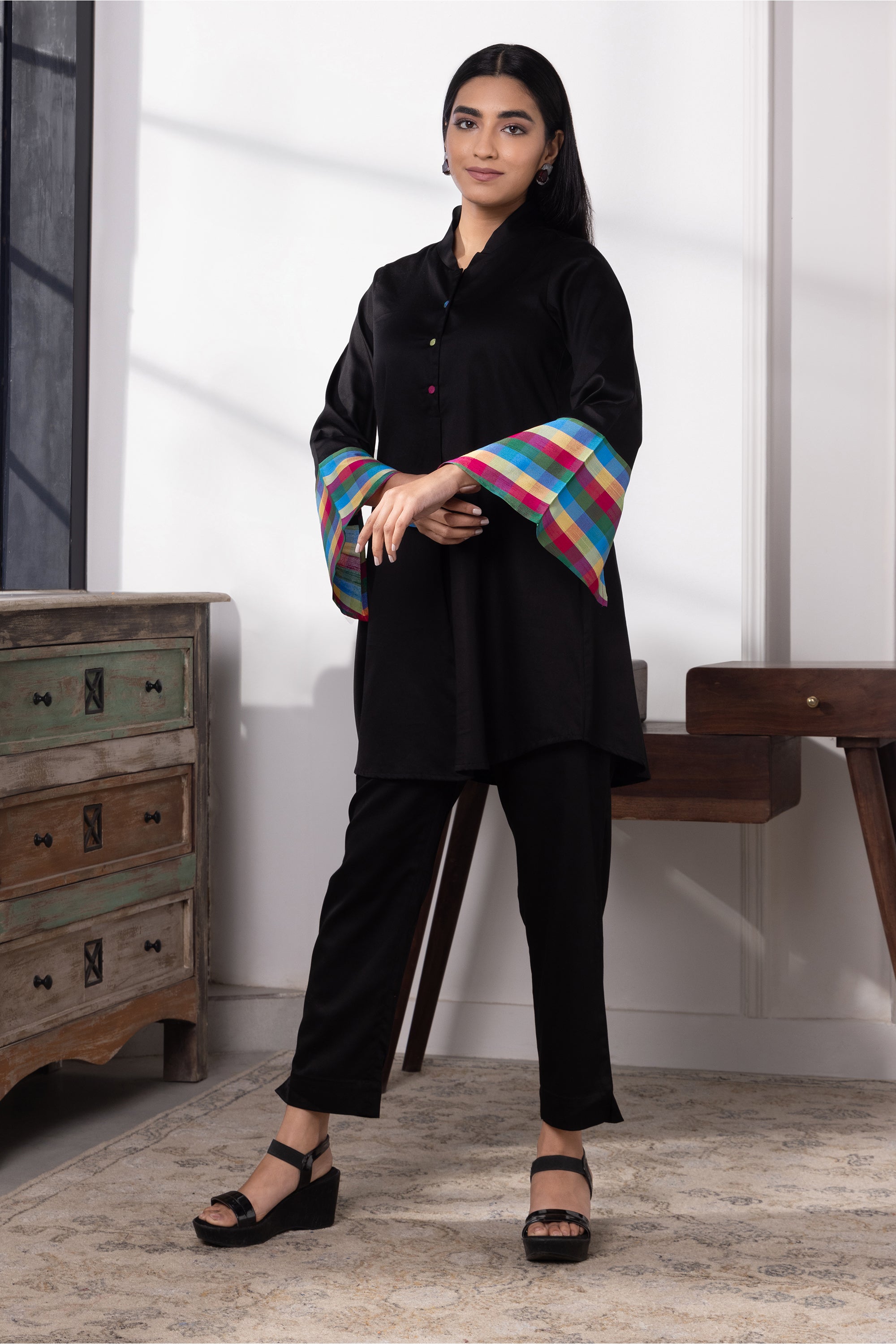 Evara Black Cotton Co-ord Set