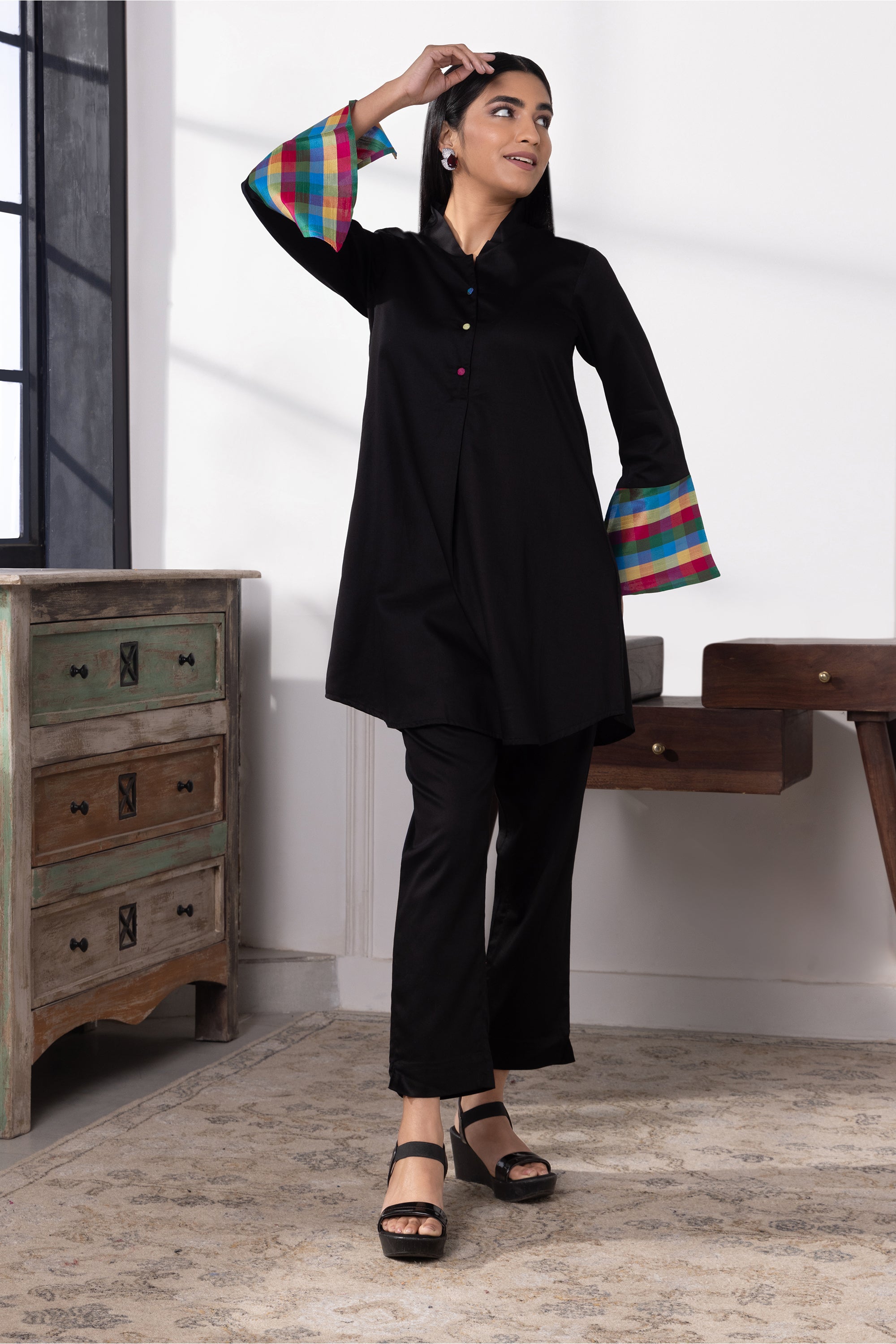 Evara Black Cotton Co-ord Set